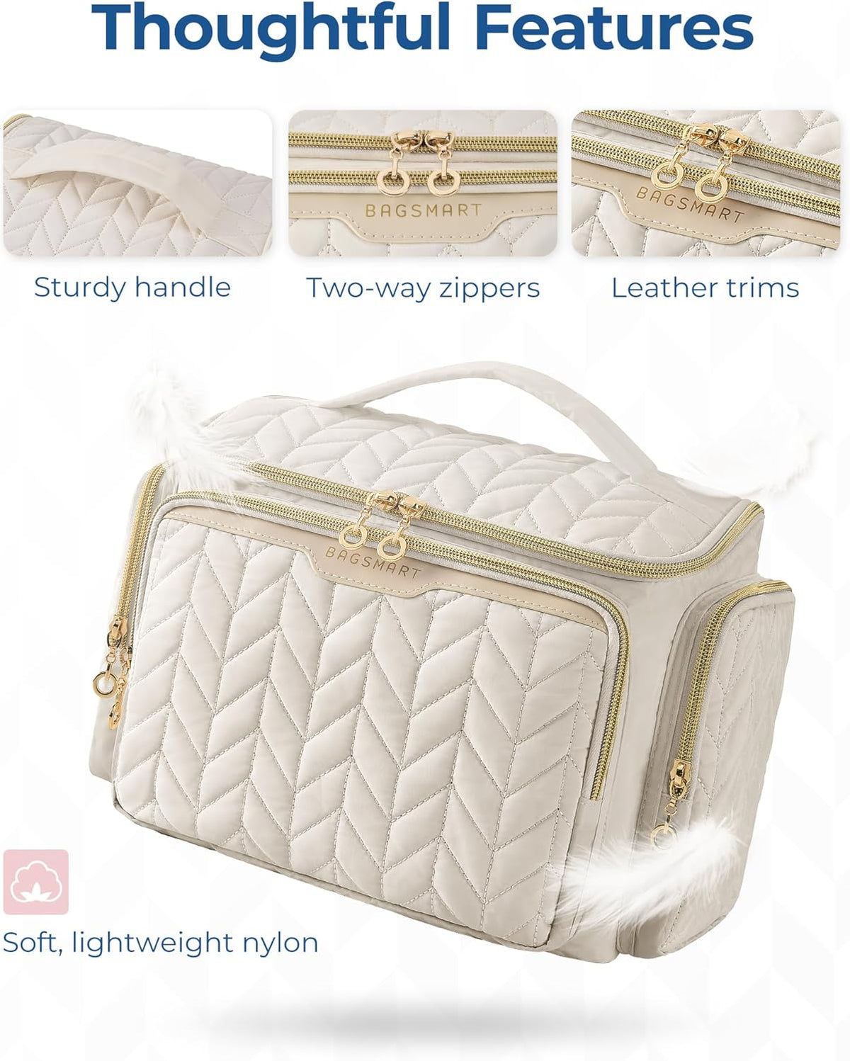 BAGSMART Travel Toiletry Bag, Large Wide-open Travel Bag for Toiletries, Makeup Cosmetic Travel Bag