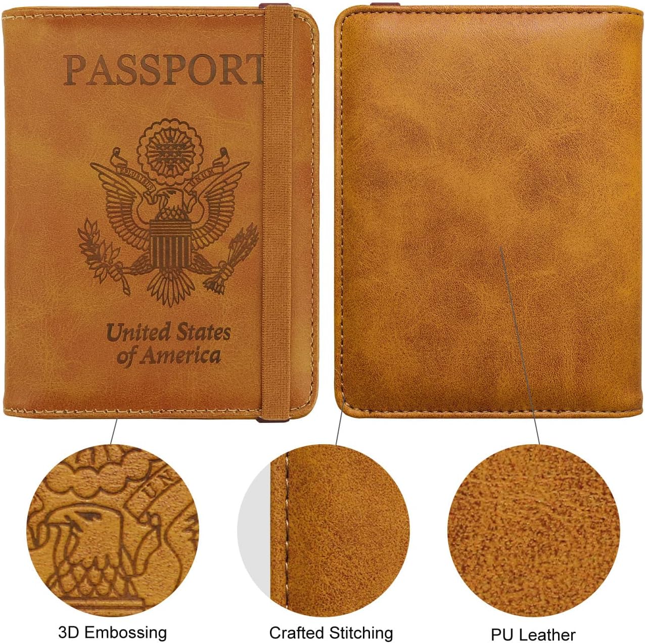 WALNEW Passport Holder for Travel, RFID Passport Cover Wallet for Women Men, PU Leather Passport Book Card Holder Case with Pen, Travelling Essentials for Flying