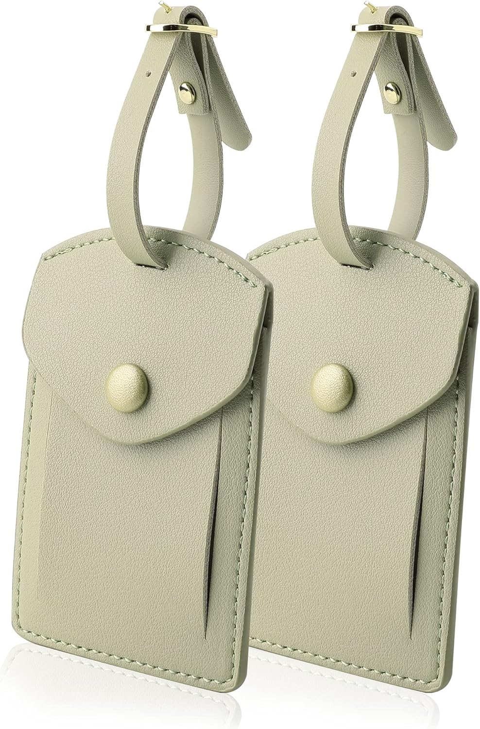 Kevancho Leather Luggage Tags for Men Women, Suitcase Labels Baggage Bag Tag ID Tags with Full Back Privacy Cover for Cruise Ships, Travel Accessories Tags Set of 2 PCS (Pea Green)