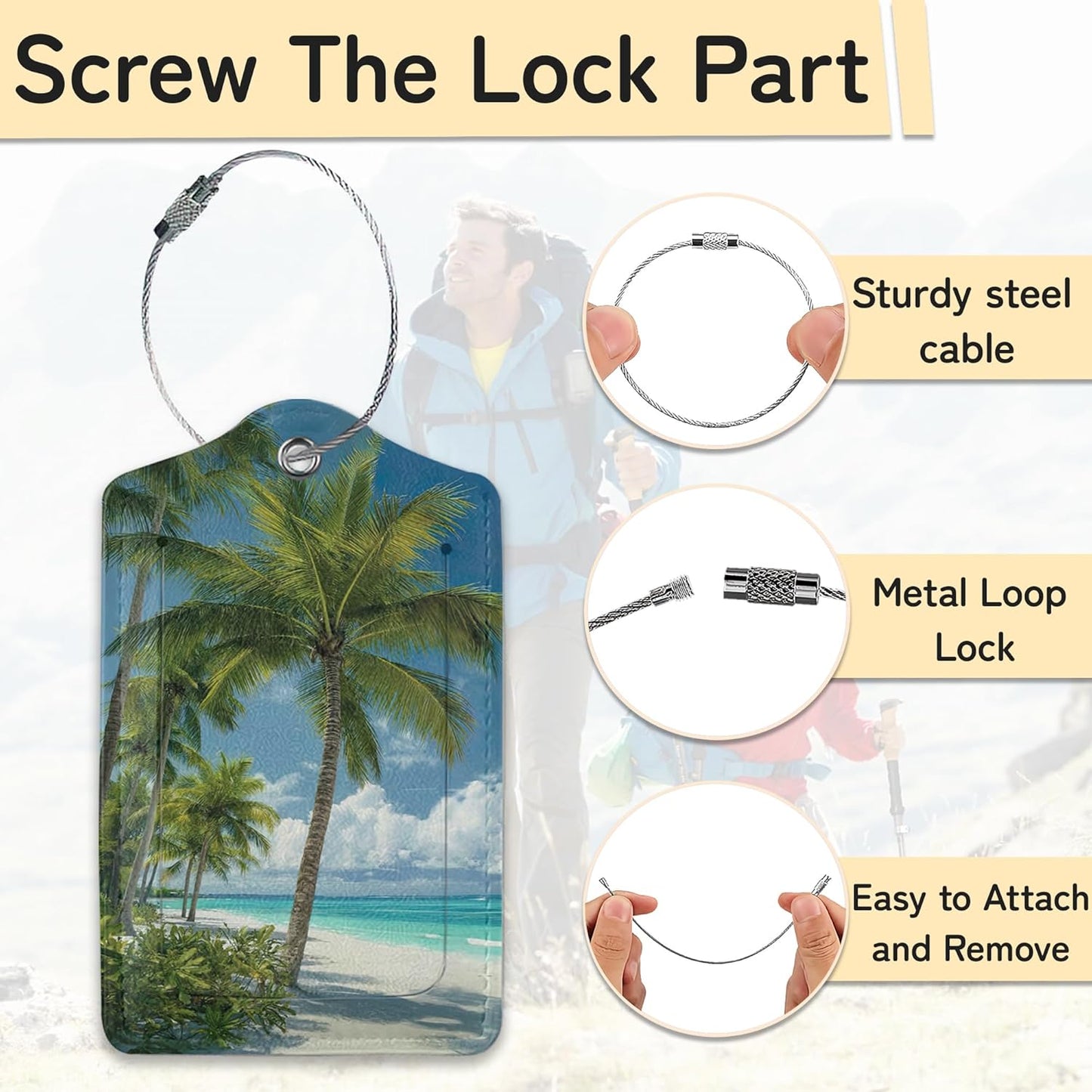 3 PCS Hawaii Summer Beach Luggage Tags,Palm Tree Suitcase Tags Privacy Cover ID Label with Stainless Steel Loop and Address Card for Travel Bag Suitcase