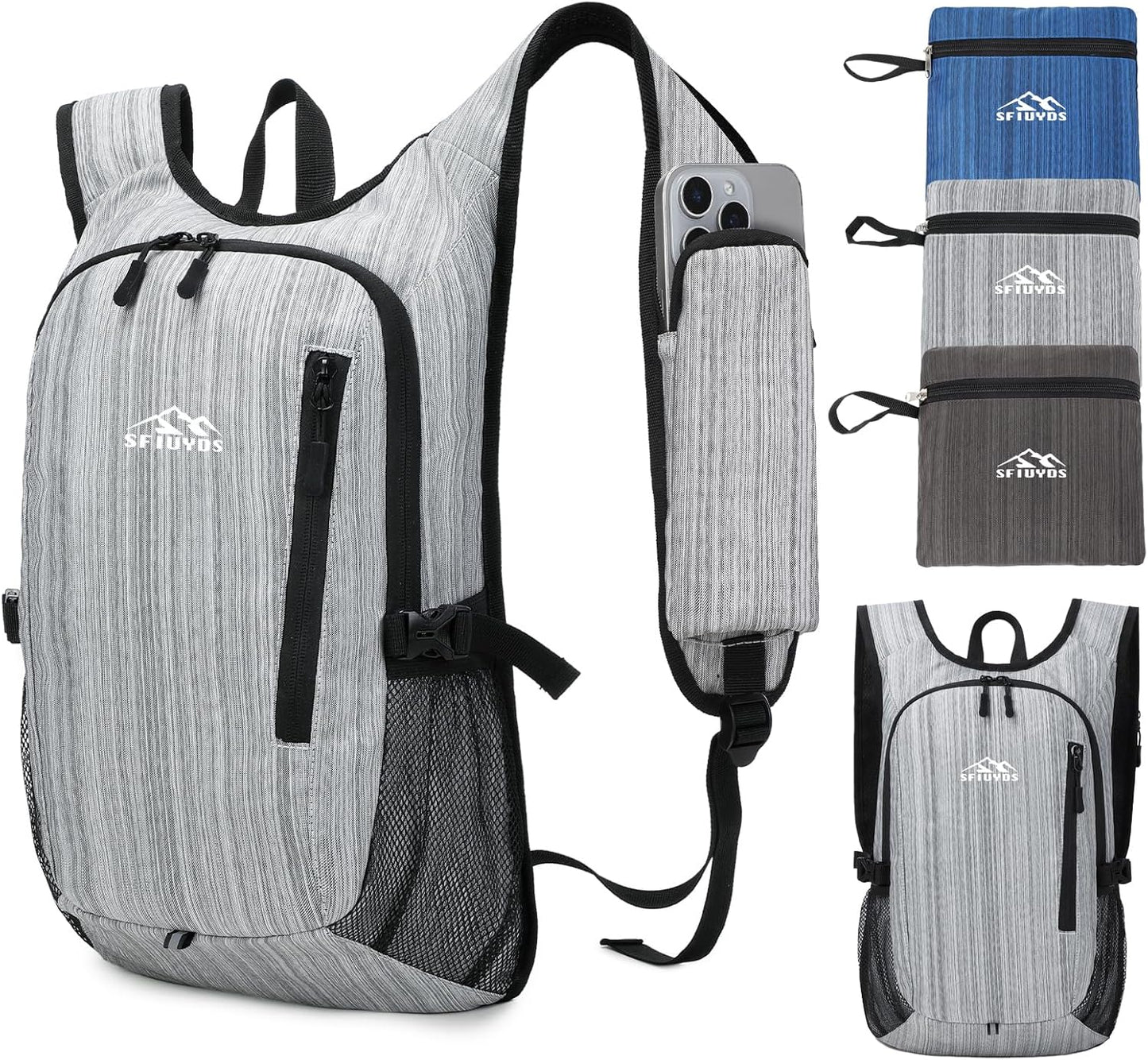 Small Hiking Daypack,15L Waterproof Hiking Backpack Packable Lightweight Travel Day Pack for Women Men (Oxford Grey)