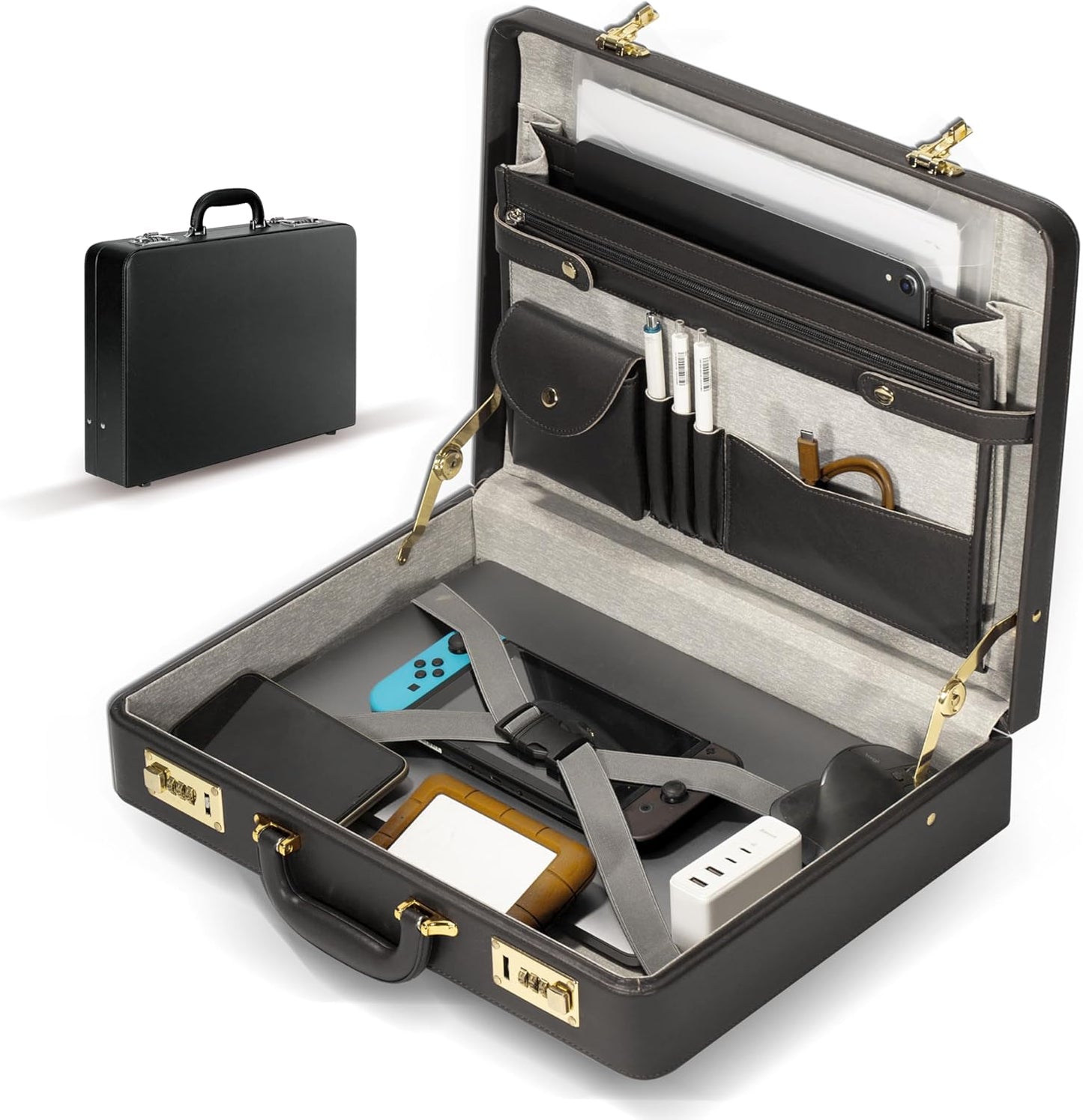 Briefcases for Men, Professional Leather Briefcase with Lock, Hard Shell Business Brief Case, Durable Executive Attache Case for Laptop Documents, Mens Hard Briefcase for Work Office Travel