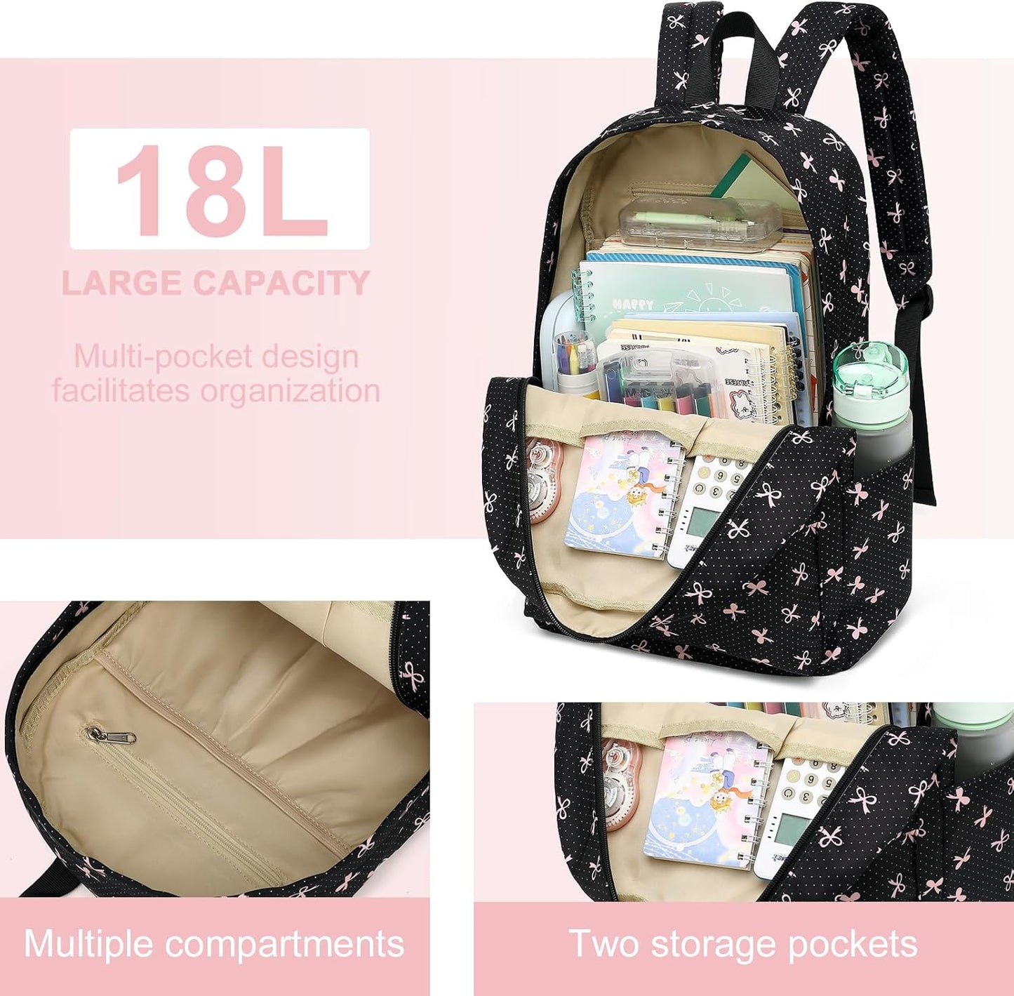 LEDAOU Backpack for Girls School Bag Kids Bookbag Teen Backpack Set Daypack with Lunch Bag and Pencil Case