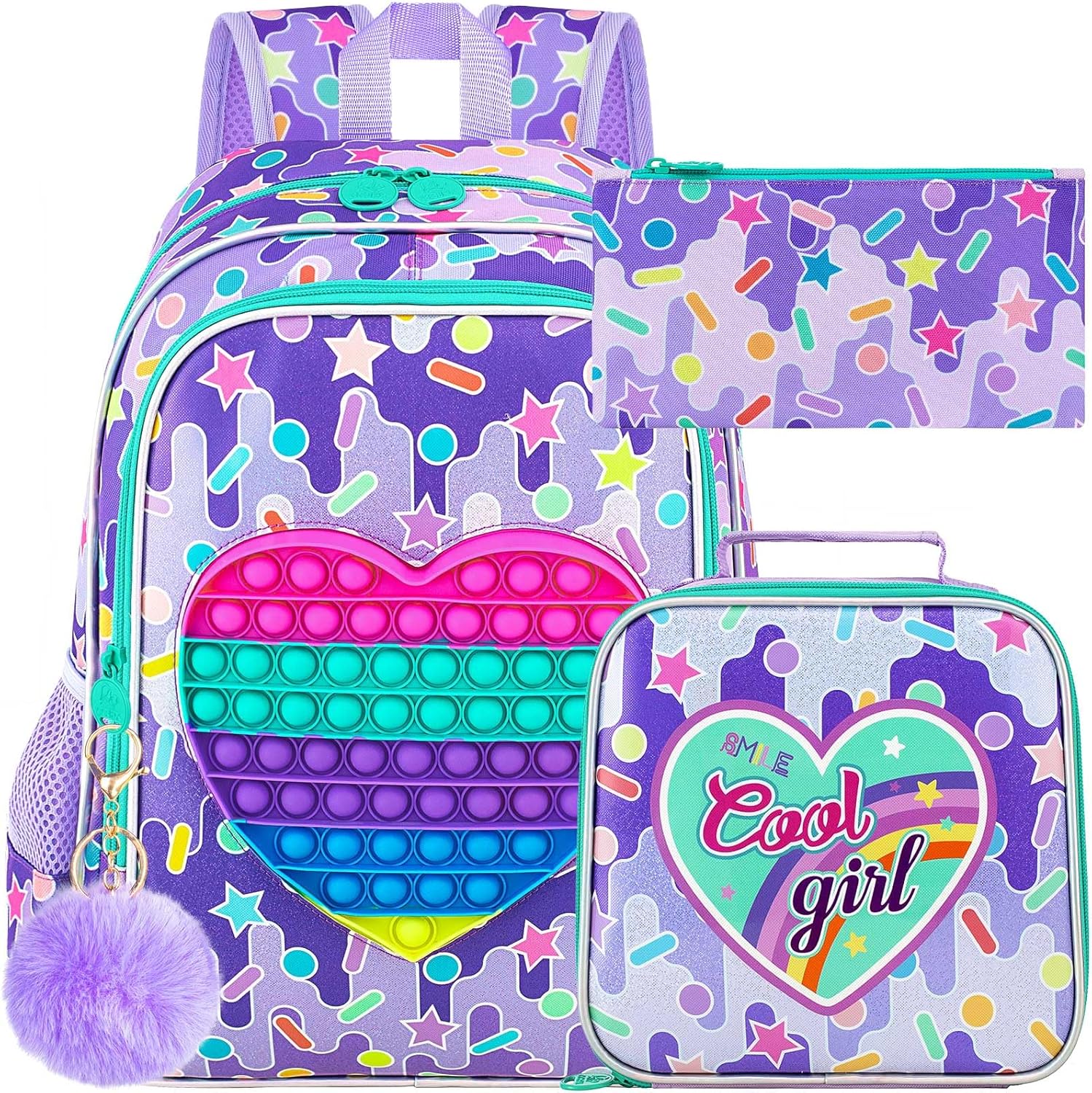 CCJPX 3PCS Backpack for Girls, 16”Kids Water Resistant Elementary Preschool Kindergarten School