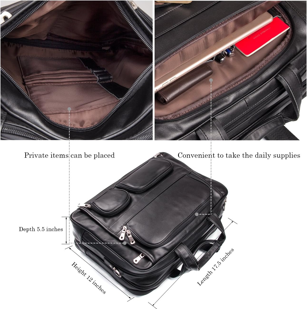 Augus Business Travel Briefcase Genuine Leather Duffel Bags for Men Laptop Bag fits 15.6 inches