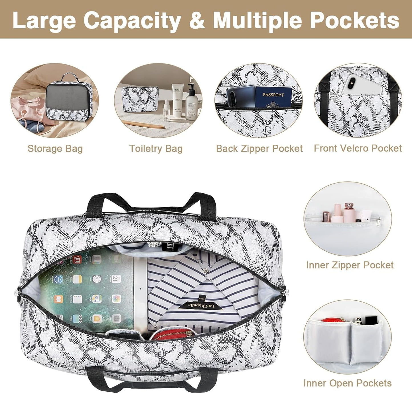 IBFUN Weekender Bags for Women, Travel Duffle Bag with Shoe Compartment Carry on Weekender Overnight Duffel for Weekend Travel Business Trip 3PCS