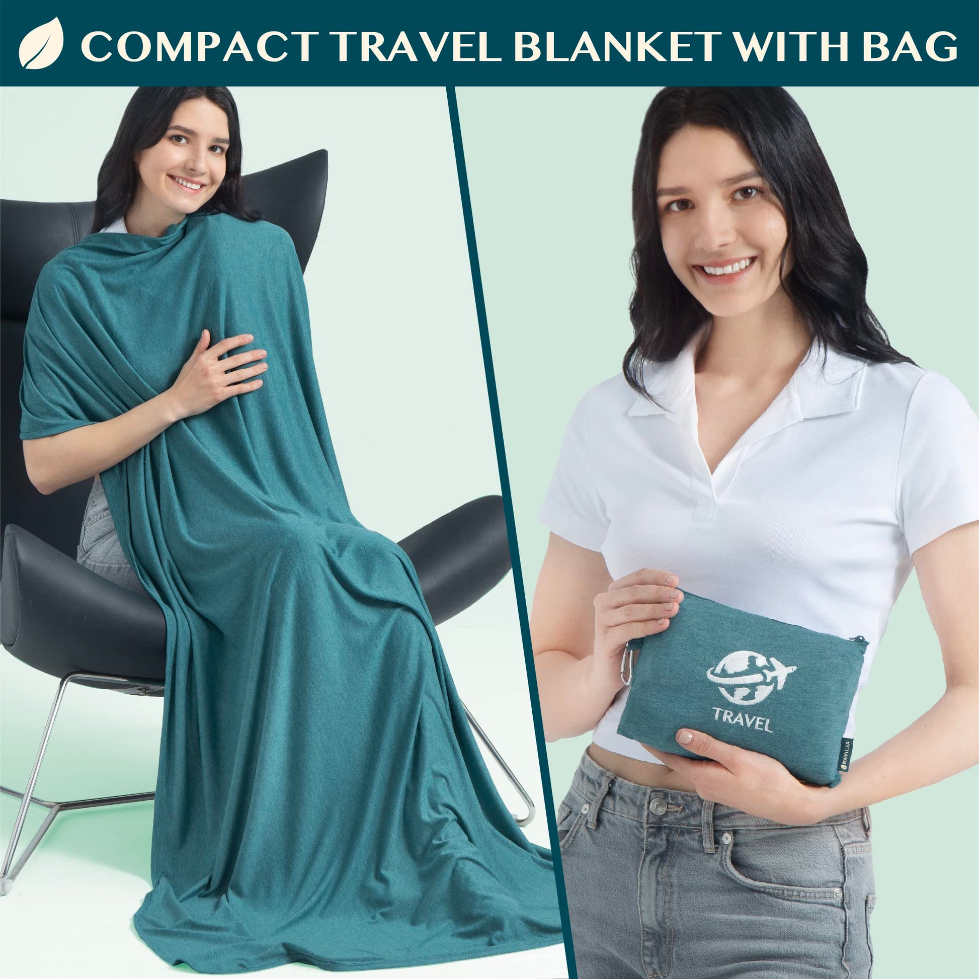 PAVILIA Travel Blanket Airplane Compact with Bag, Small Travel Pillow Blanket Long Flights