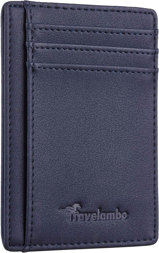 Travelambo Front Pocket Minimalist Leather Slim Wallet RFID Blocking Medium Size