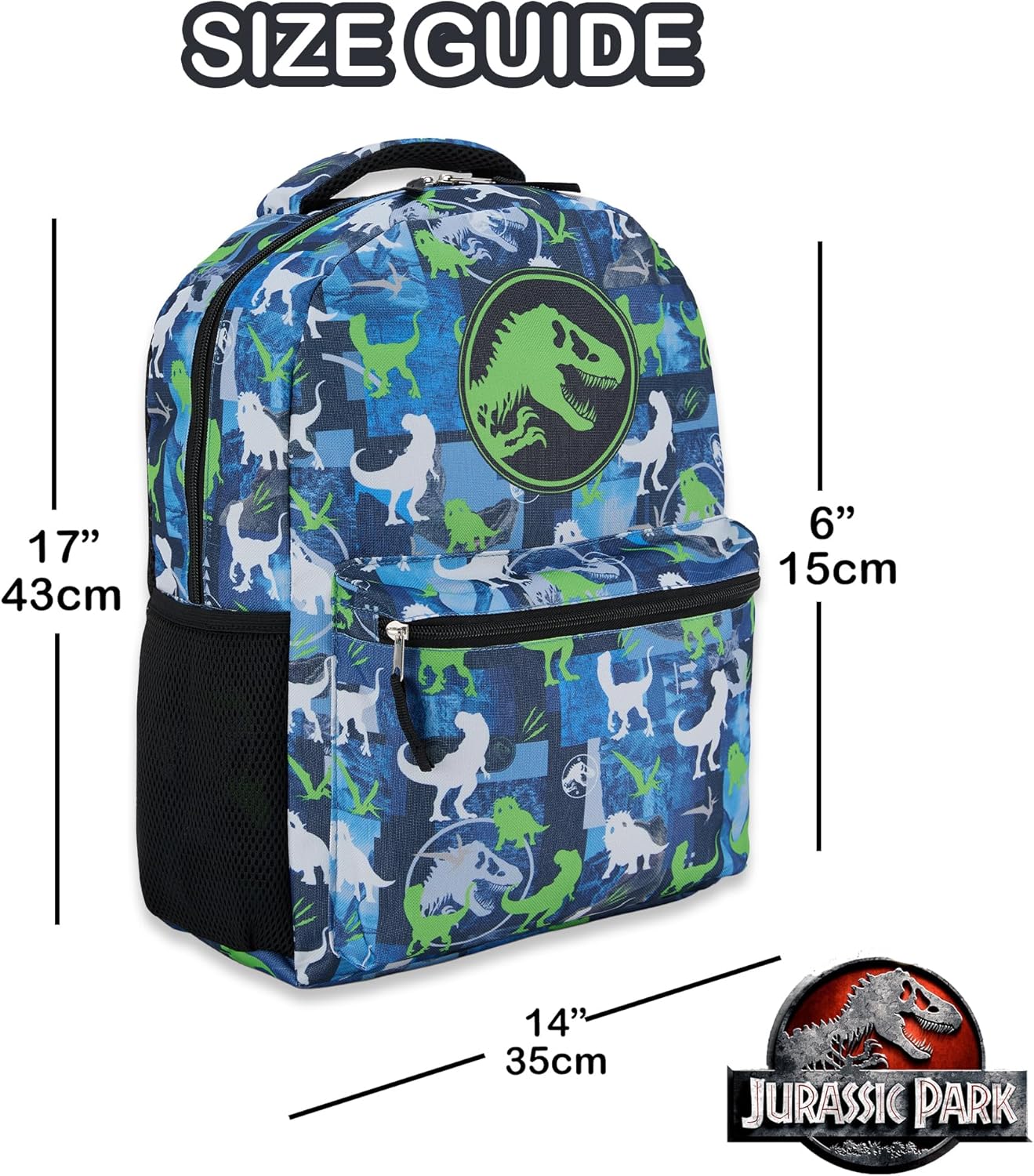 Jurassic World Nylon Allover Print Backpack - Adventure Awaits with Tyrannosaurus Rex, Velociraptor, and Triceratops on this Exciting and Vibrant Adult and Kids School Bag (Blue)