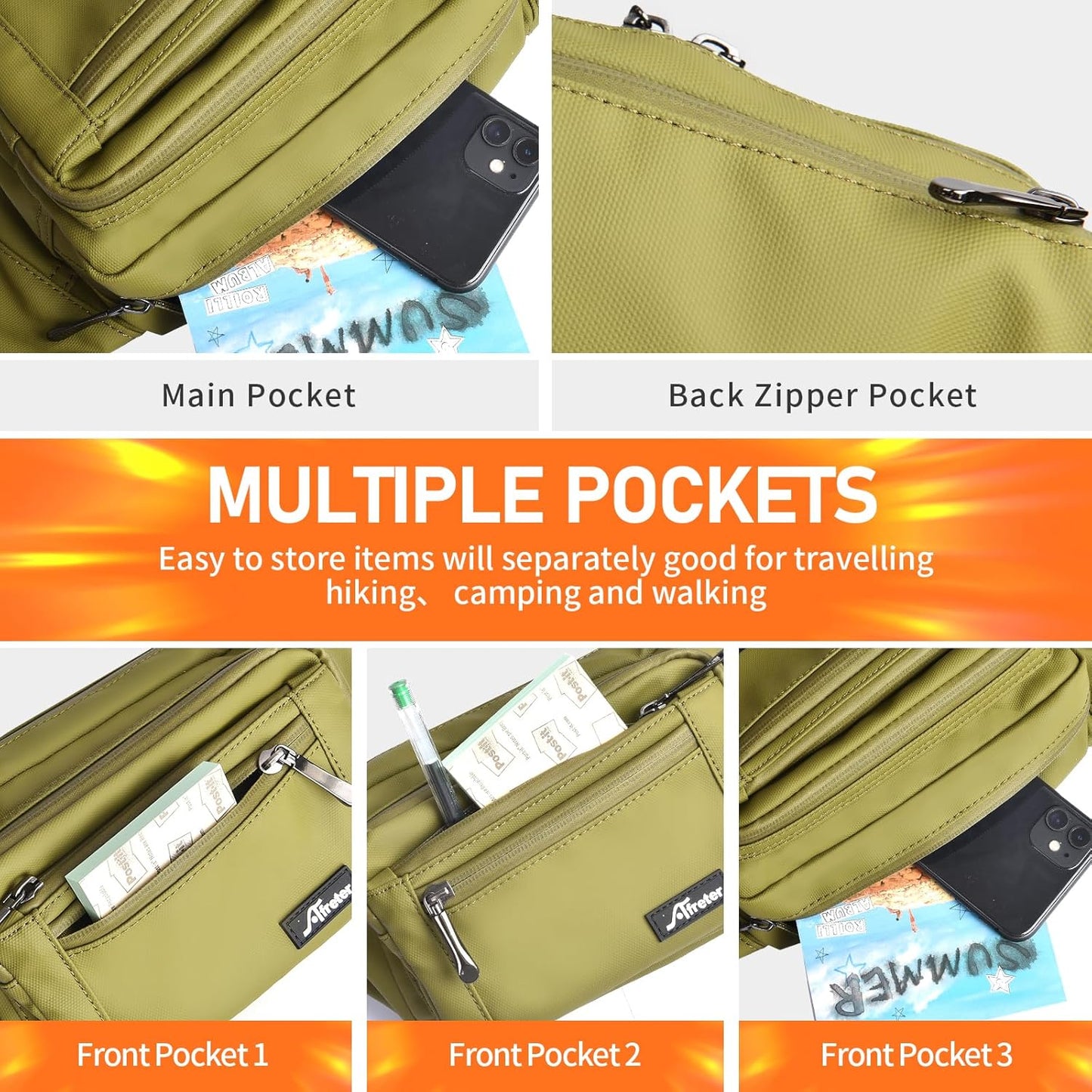 Waist Pack Bag Fanny Pack for Men&Women Hip Bum Bag with Adjustable Strap for Outdoors Workout Traveling Casual Running Hiking Cycling (Army Green-1)