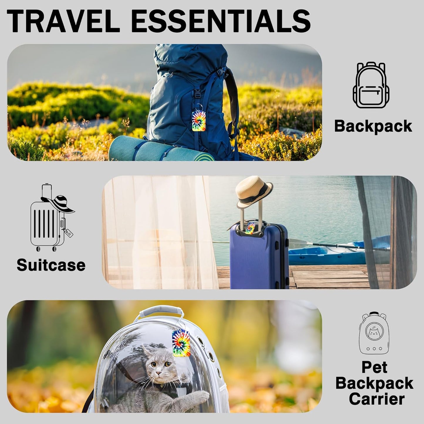 2 Pack Luggage Tags for Suitcases Colorful Rainbow Tie Dye Leather Luggage Tags Privacy Cover ID Label with Stainless Steel Loop and Address Card for Women Men Travel Bag Backpack