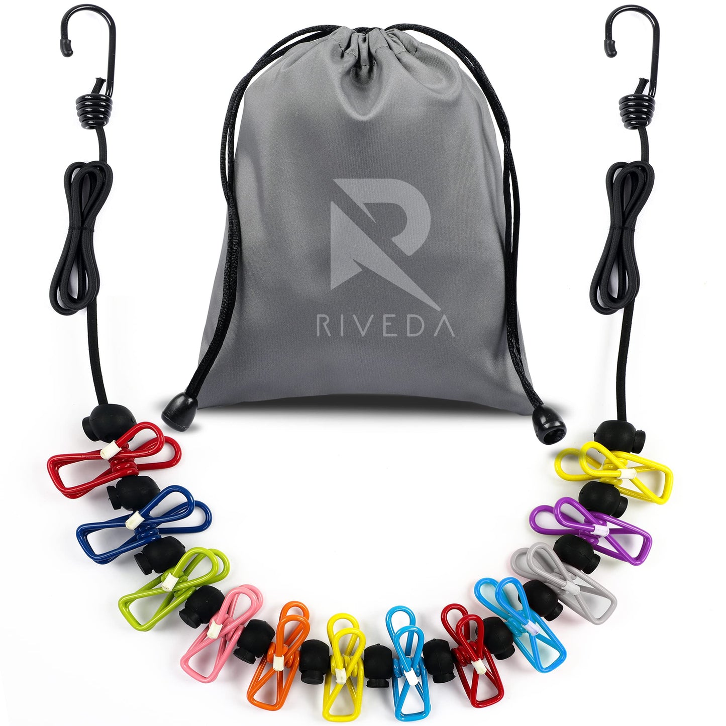 Portable Travel Clothesline with 12 Colorful Clips & Bag, Elastic RV & Camping Clothes Line for