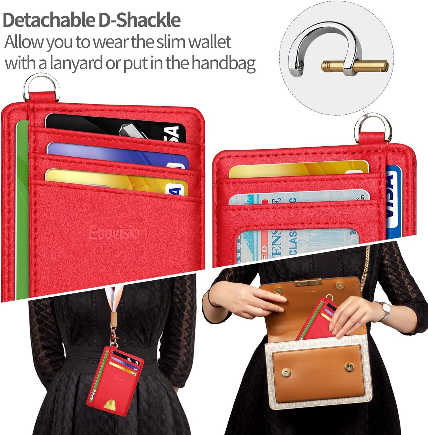 EcoVision Slim Minimalist Front Pocket Wallet, RFID Blocking Credit Card Holder Wallet with Detachable D-Shackle for Men Women