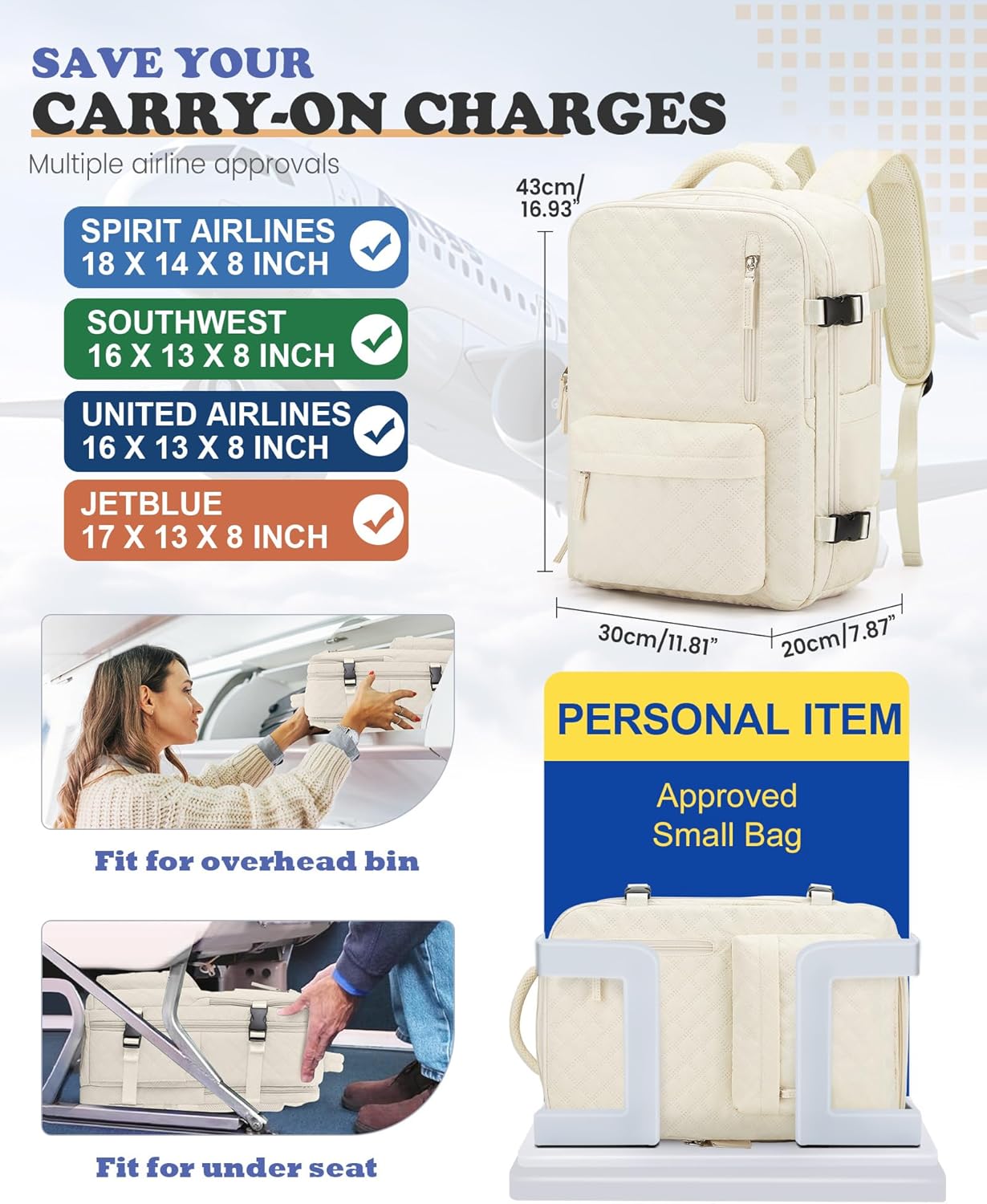 Travel Vacuum Storage Backpack with Air Pump Vacuum Seal Compression Space Saver Bags Clothing Vacpack 18x14x8 inches Travel Bag Carry on Personal item Laptop Work Backpacks Women Men Beige