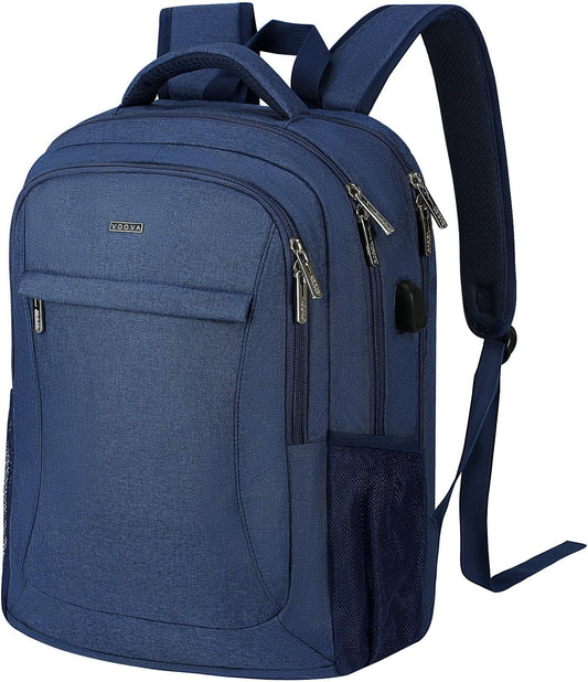 Voova Travel Laptop Backpack, Business Work Laptop Backpack for Women & Men with USB Charging Port, Waterproof Slim Durable College Computer Bag Fits 15.6 Inch Laptops and Notebook, Blue