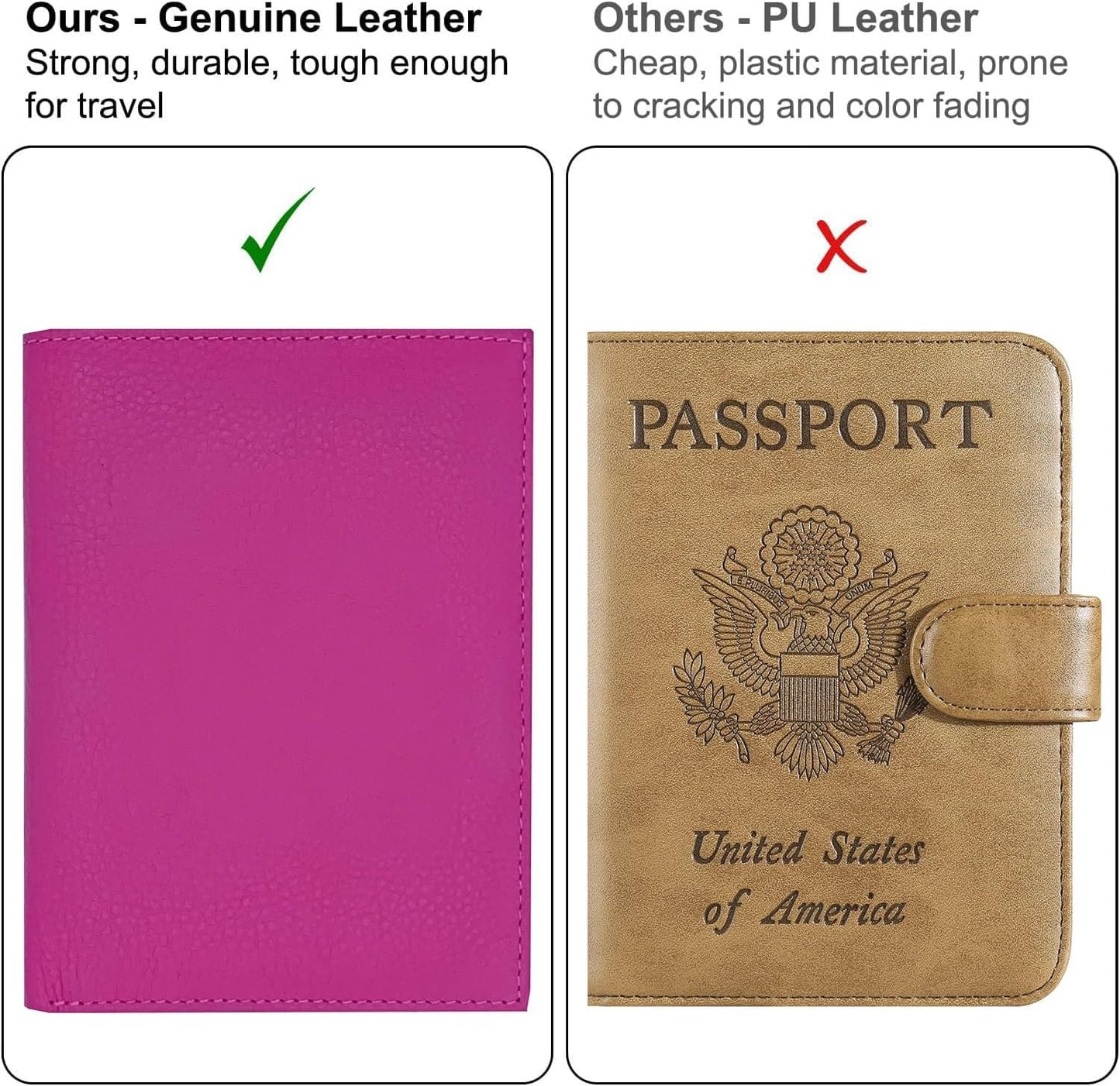 Hot Pink RFID Genuine Leather Passport Wallet