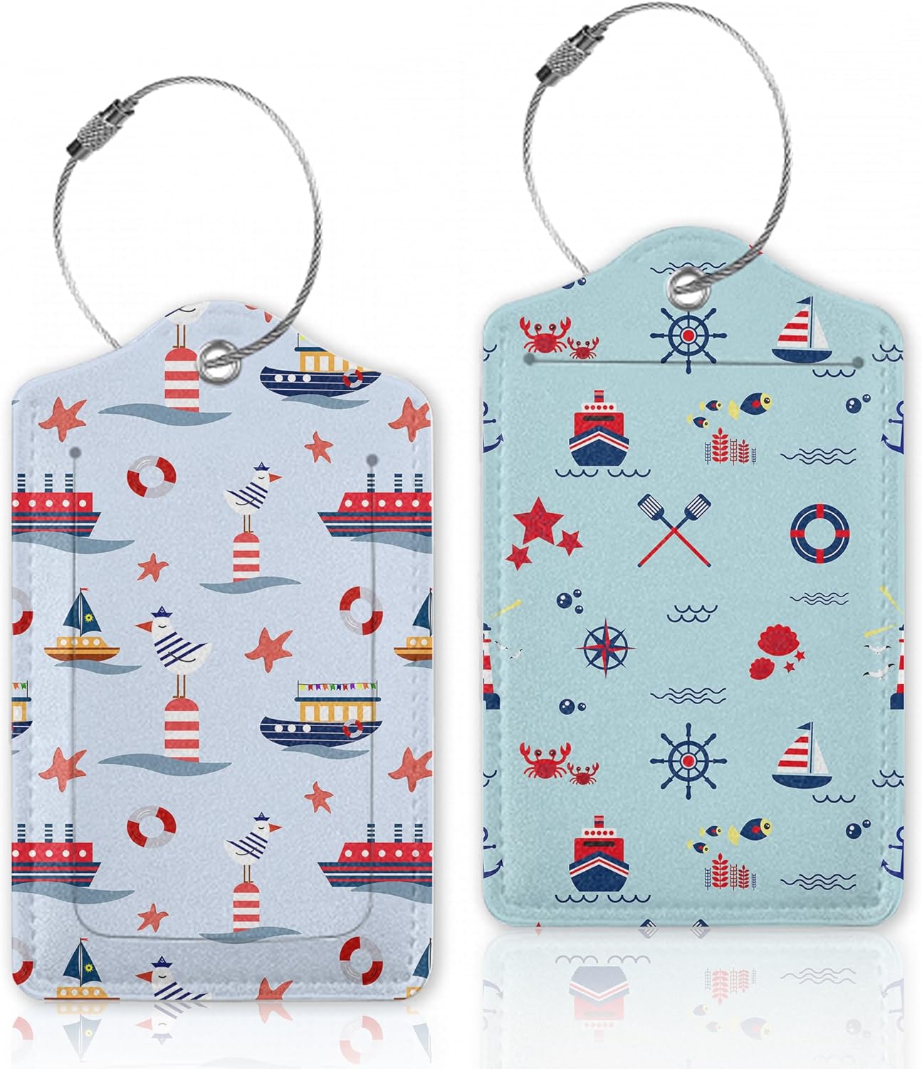 Marine Ships and Starfish Luggage Tags for Suitcase,Luggage Tag with Stainless Steel Loop Privacy Cover Id Label Travel Bag Luggage Identifiers for Women Men Travel,Set of 2