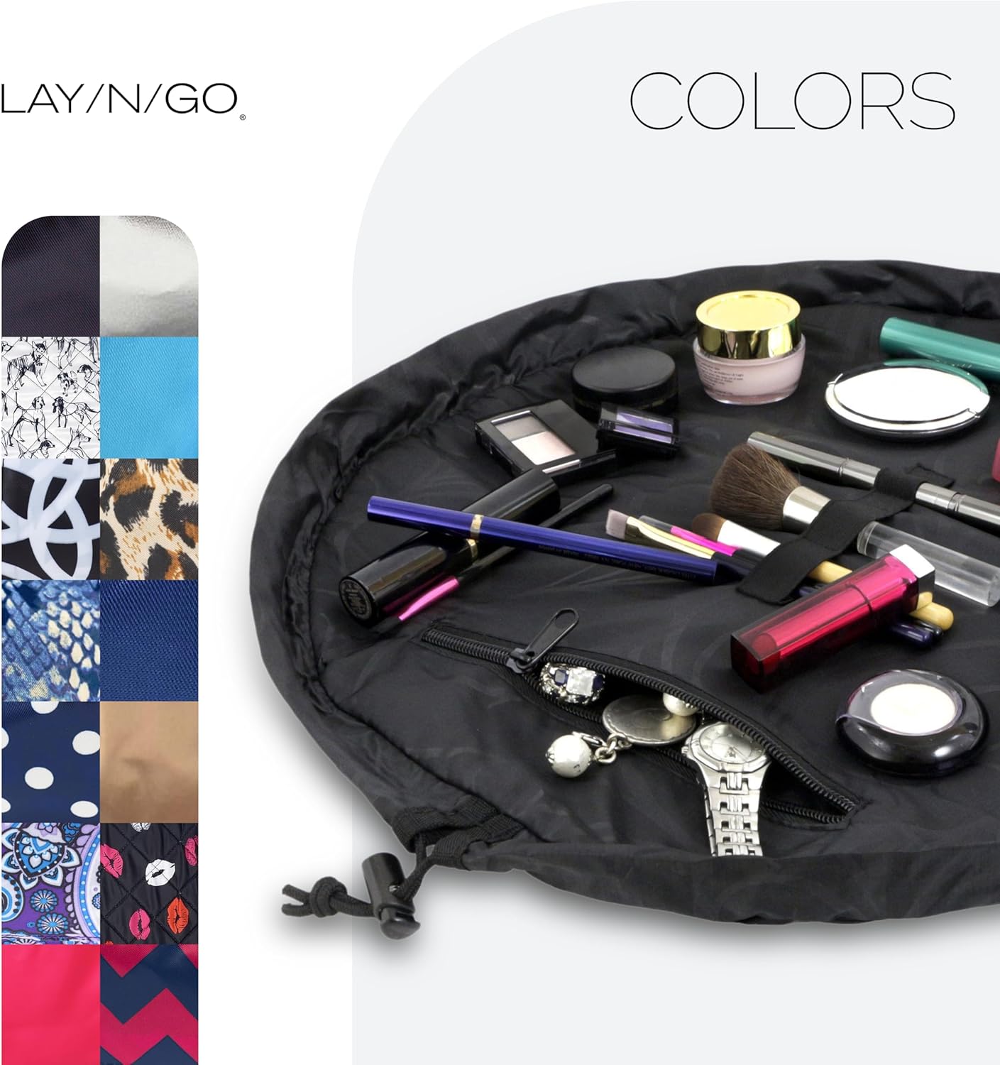 Lay-n-Go Cosmo Layflat Drawstring Cosmetic & Makeup Bag Organizer - Portable Drawstring Bag