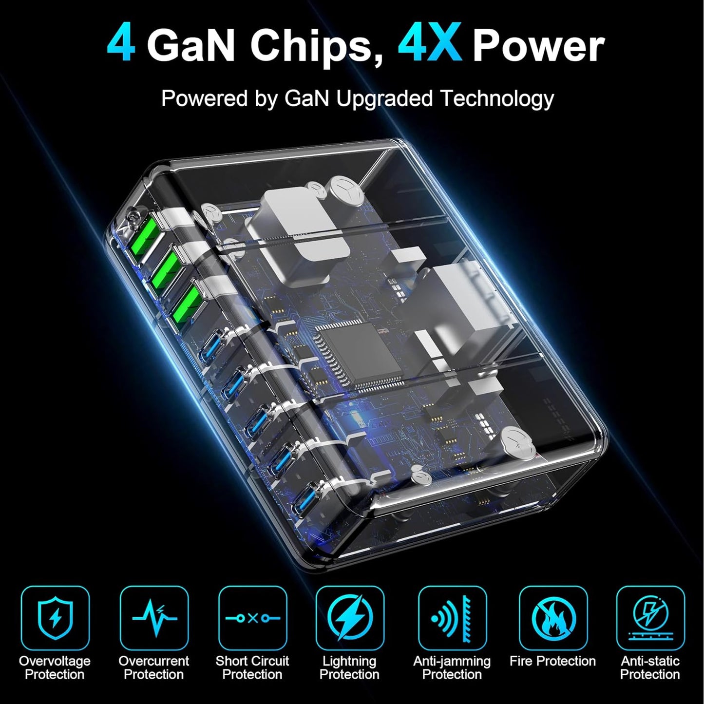 USB C Charger Block, 525W 8-Port GaN Fast Charging Station Hub with 100W Cable, Dual PD 100W Multi-Device USB C Wall Charger Adapter for iPhone 17 16 15, MacBook, Laptop, iPad, Samsung Galaxy and More