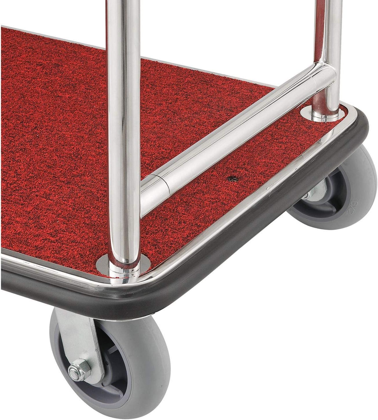 Global Industrial Silver Stainless Steel Bellman Cart Curved Uprights 6" Rubber Casters, 41-1/4"L x 24" W x 73" H, Hotel Luggage Cart for Commercial Use, Condos, Resorts