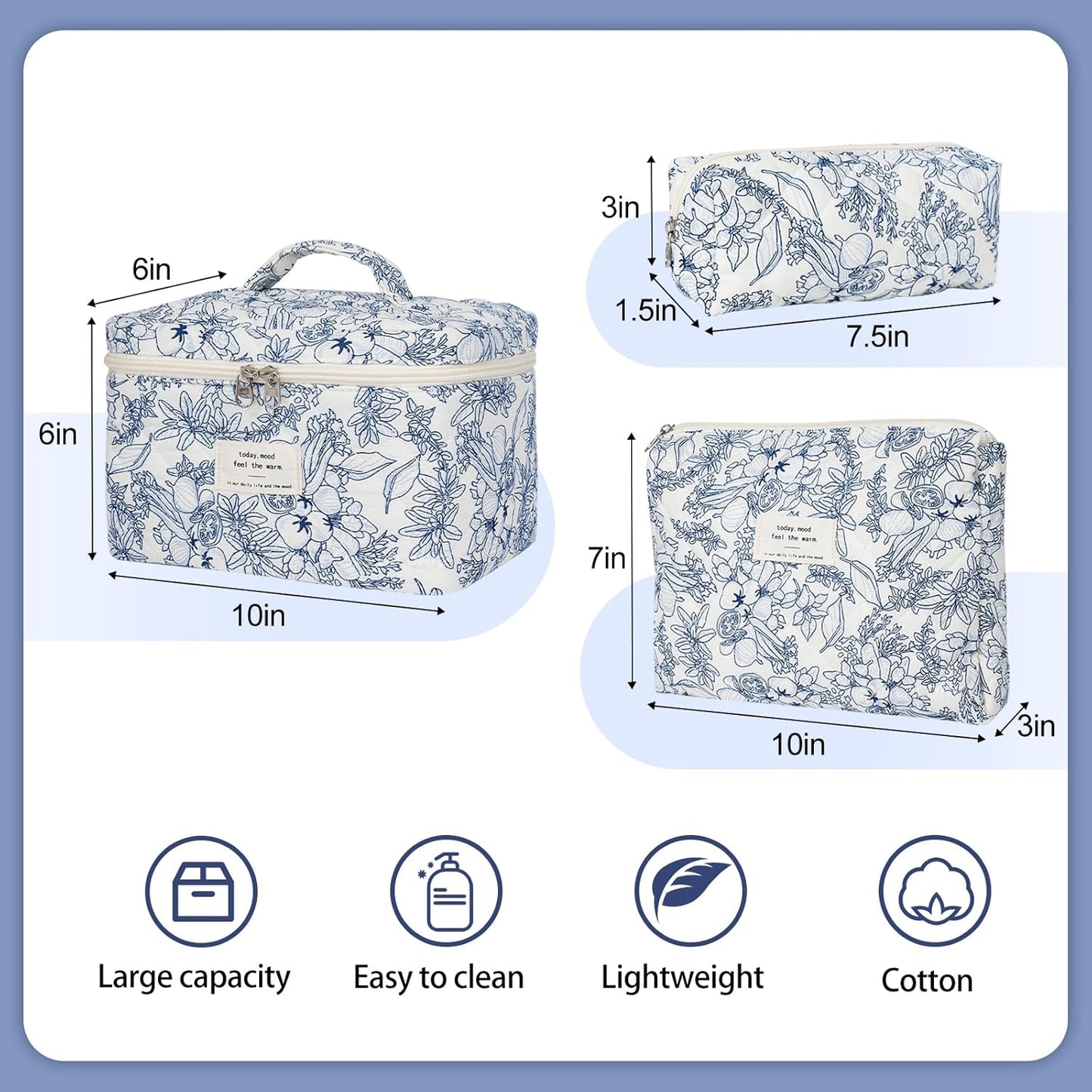 Quilted Makeup Bag,Large Cosmetics Bag Set,Coquette Floral Make up Pouch,Travel Toiletry Bag for Women