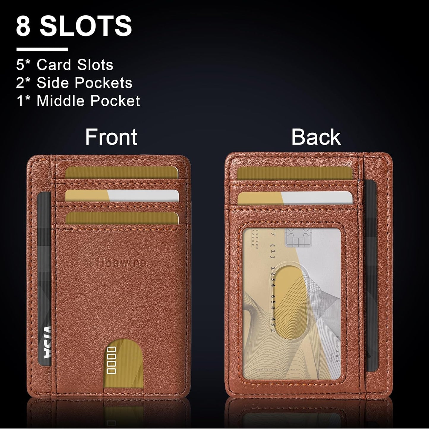 Hoewina Slim Wallet for Men, Credit Card Holder Wallet, Minimalist Design - RFID Blocking Front Pocket Leather Thin Wallet for Men and Women(Sand Brown)
