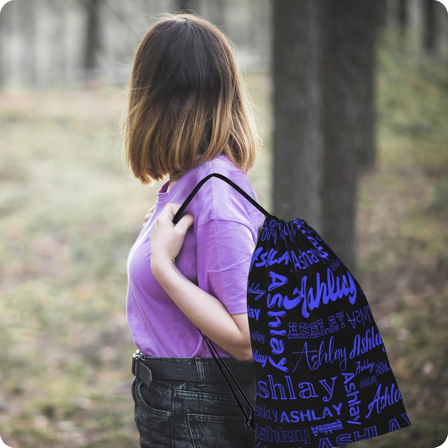 Personalized Drawstring Bag with Your Name Drawstring Backpack for Men Women Small Gym Beach Shopping Sport Yoga Bag (Custom Name-8)