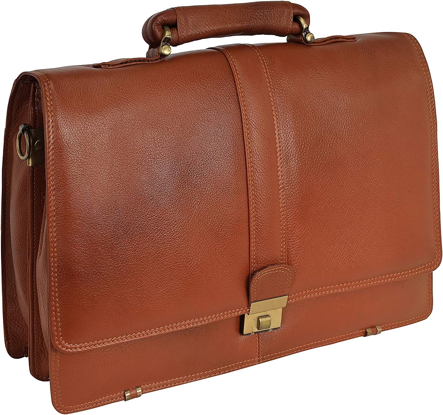 DA LV Full Grain Leather Laptop Briefcases Men Top Choice Gifts Laptop Bag Office Work 16'' Vintage Handmade Brass Hardware