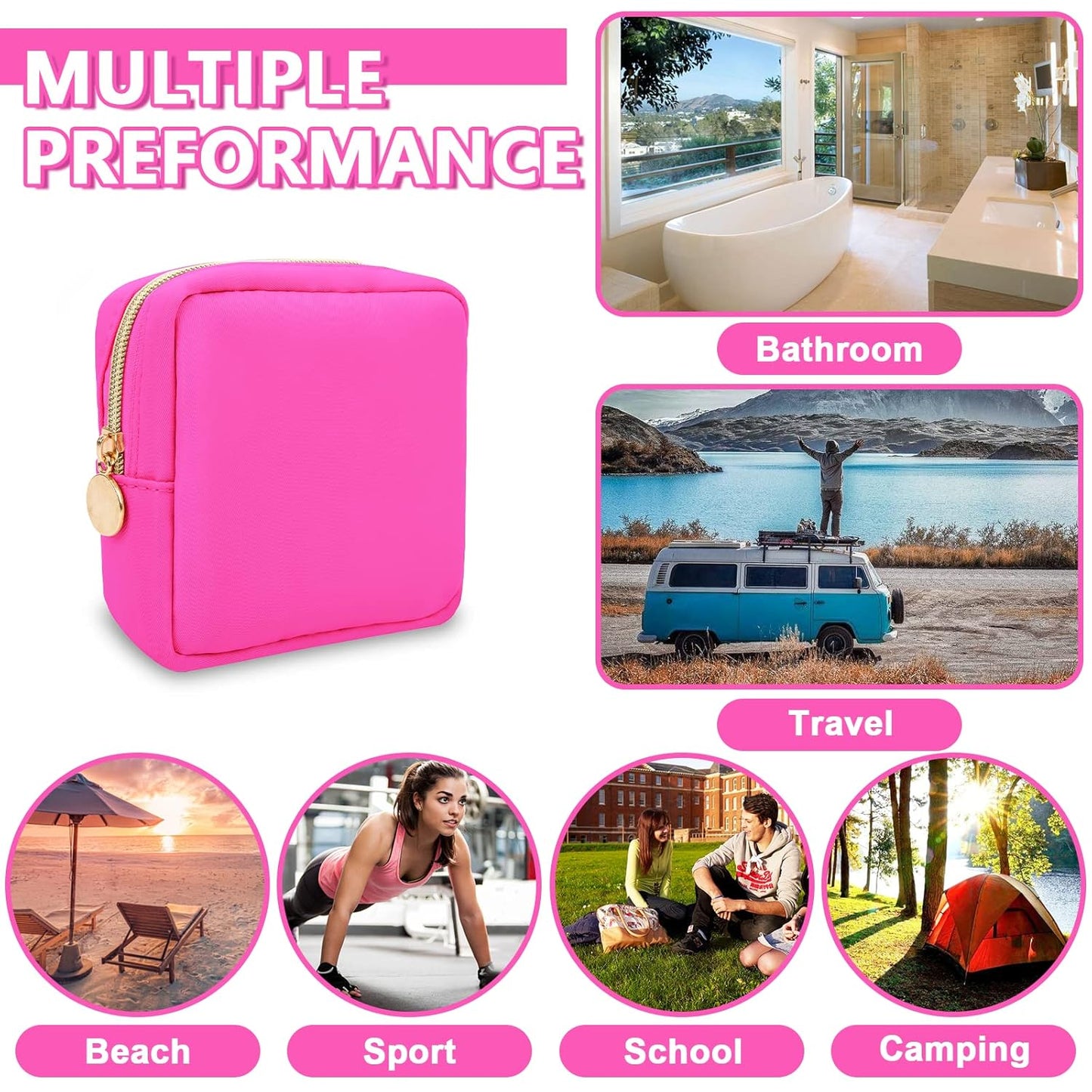 6 Pcs Waterproof Mini Makeup Bag Pouch for Purse,Small Cosmetic Travel Bag Pouch Nylon Toiletry Organizers Bag for Women Girls,Cute Mini Zipper Pouch Preppy Coin Purse for School Work Camping Travel