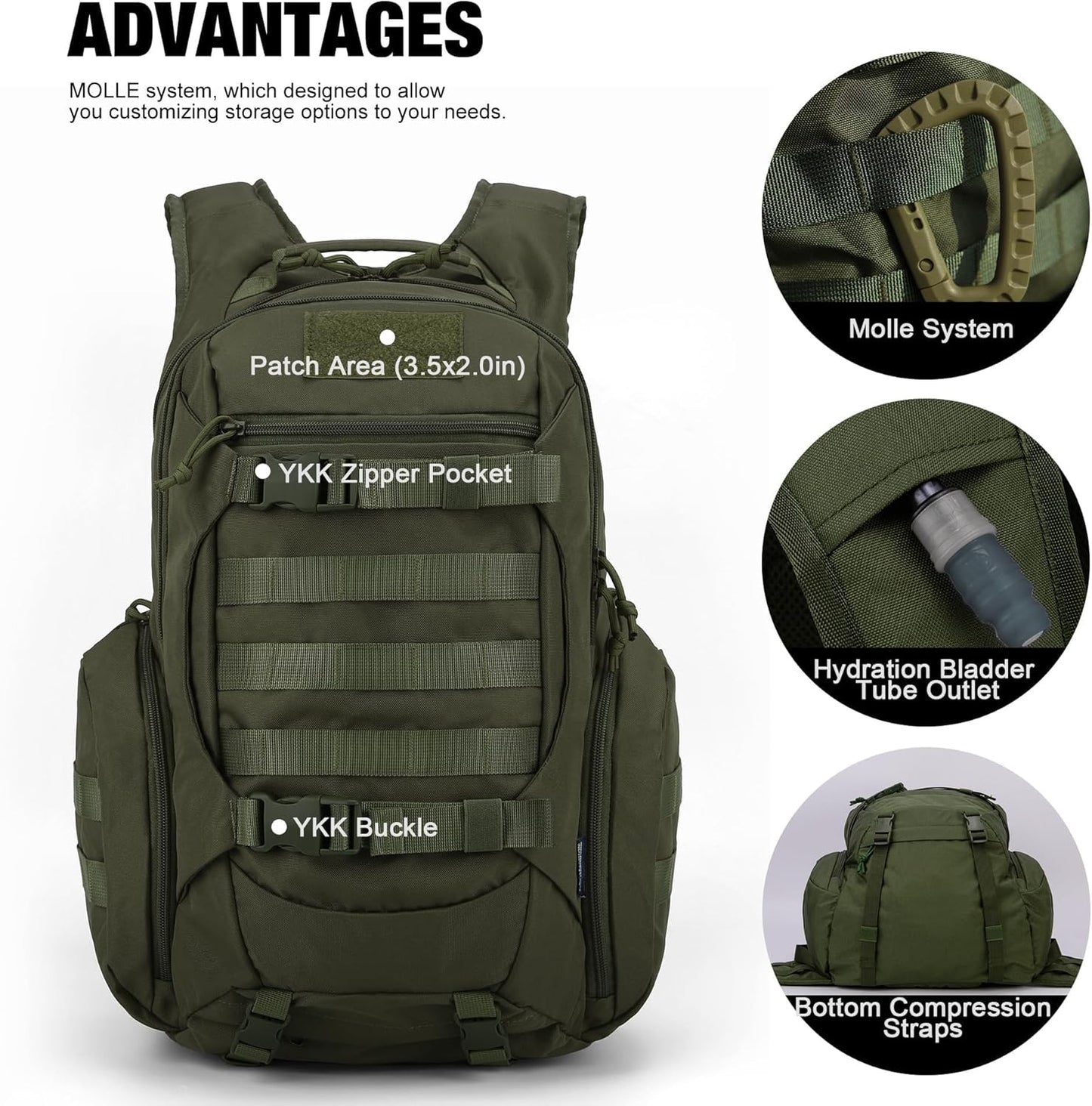 Mardingtop Tactical Molle Backpack for Men- 28L EDC Hiking & Motorcycle Backpack