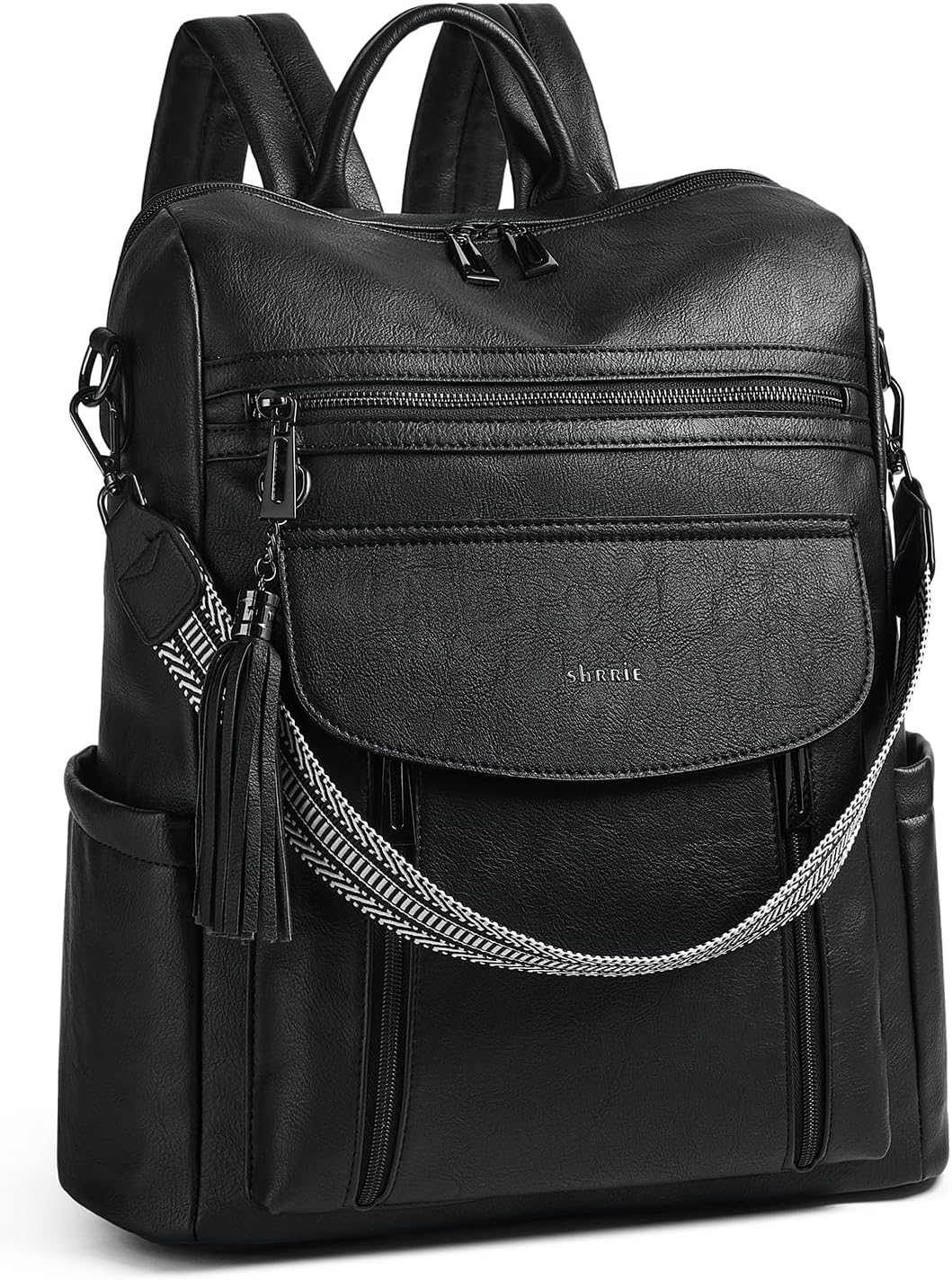 Shrrie Laptop Backpack for Women 15.6 inch,Travel Leather Backpack Purse Nurse Teacher Carry on Backpack Computer Bag,Professional Water-Resistant College Business Work Casual Daypack,Two-tone Black