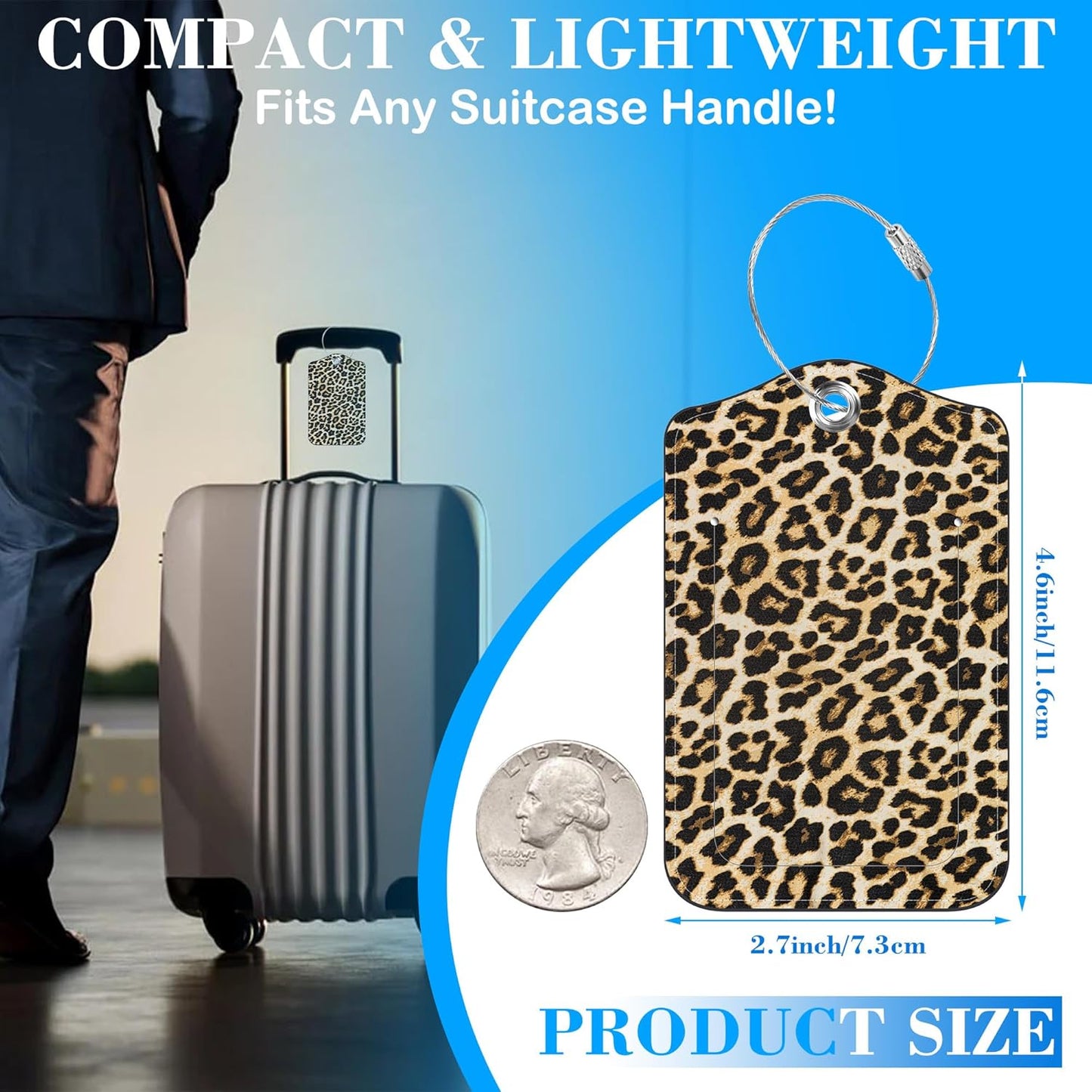 2 Pcs Luggage Tags for Suitcases, Leopard Print Leather Bag Tags for Luggage Privacy Cover Name ID Label with Stainless Steel Loop Cruise Airport Travel Essentials