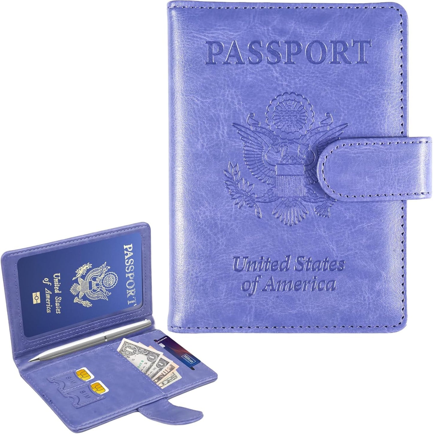 Sizobi Passport Holder for Travel, RFID Passport Cover Wallet for Women Men, Leather Passport Book Card Holder Case for International Travel Must Haves Accessories,Cruise Ship Essentials Gifts, Purple