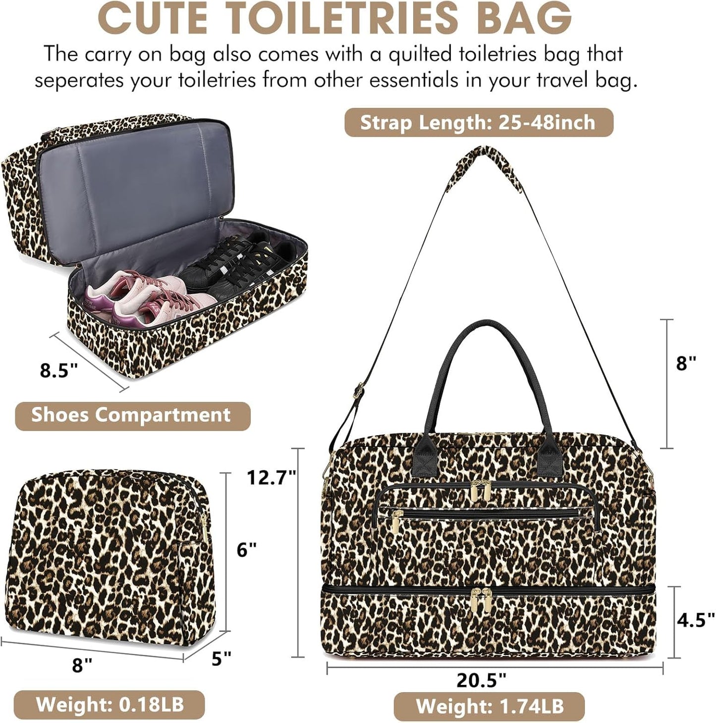 Travel Duffle Bag Weekender for Women - Carry-On Overnight Personal Item Bag with Shoe Compartment & Wet Pocket Large Weekend Tote Bags with Toiletry Hospital Bags for Labor and Delivery
