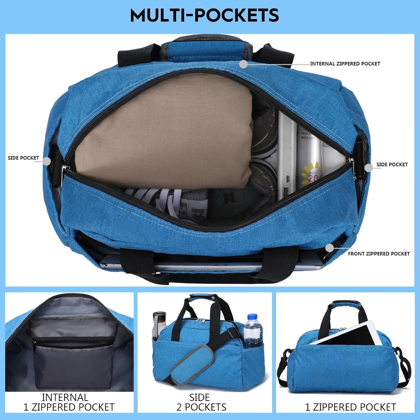 14 inch Small Gym Bag for Women & Men, Mini Duffel Bag for Travel Sports Lightweight Carry On Bag,Navy Blue