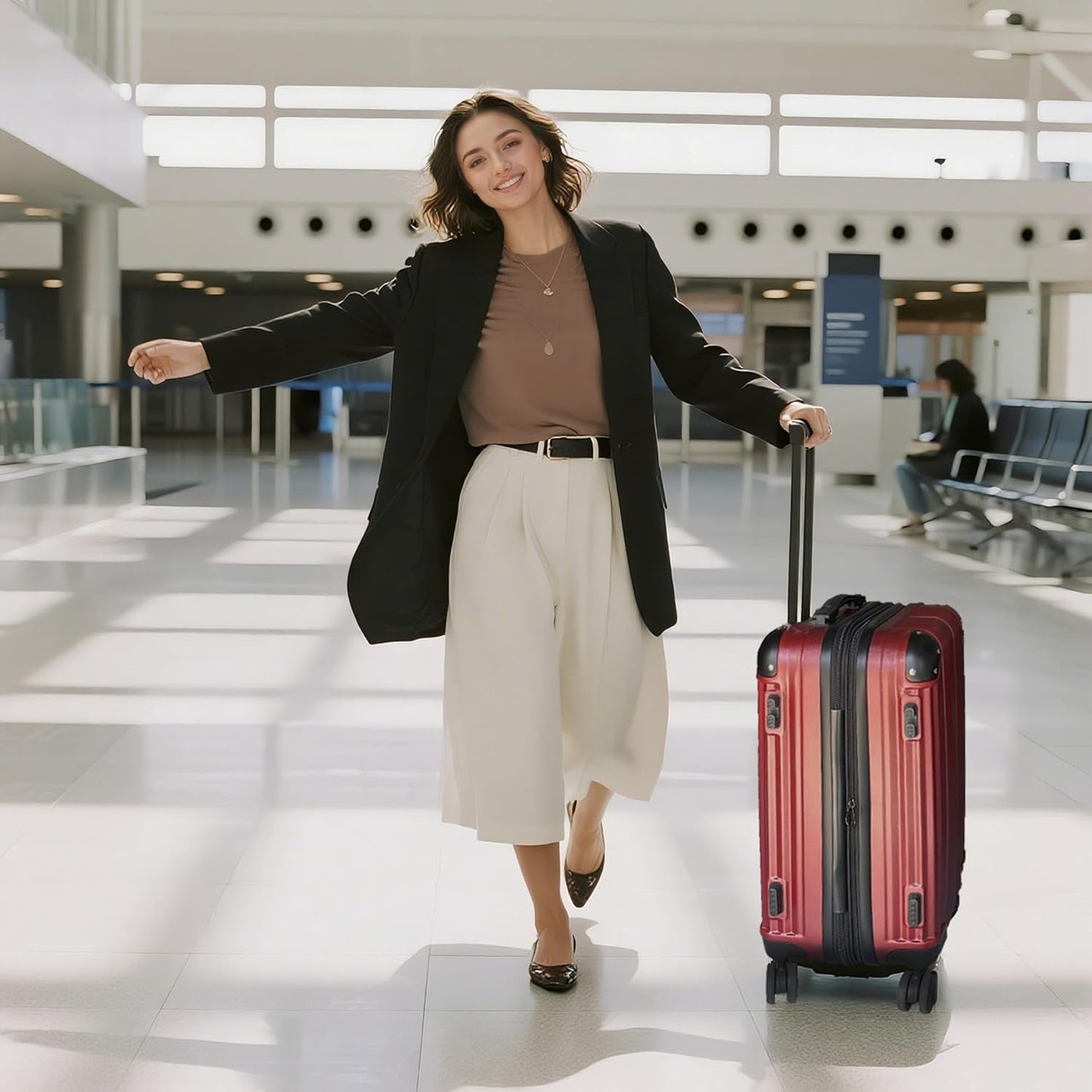 OUZZO 3-Piece Luggage Set, Hard-Shell Suitcases with USB Charging Port, 20/24/28-inch Spinner Wheels, Corner Protectors, TSA Approved, Expandable Luggage, Red