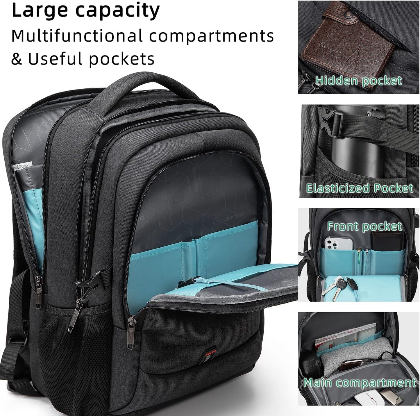 DUSLANG 17 Inch Laptop Backpack for Travel Water Resistant College Backpack for Men Women Laptop