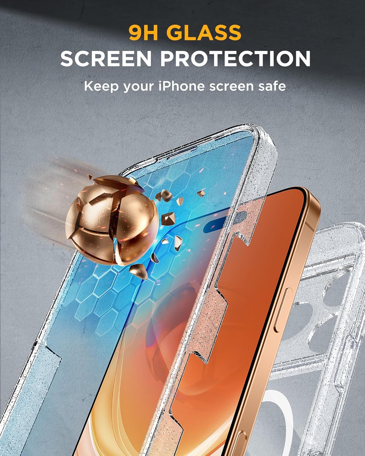 Miracase Magnetic for iPhone 17 Pro Case 6.3" [Compatible with MagSafe] Full-Body Phone Case with Built-in Glass Screen Protector & Camera Control,Drop Proof iPhone 17 Pro Cover, Clear Glitter
