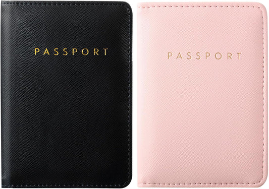 Frienda 2 Pieces Bridal Passport Covers Holder Waterproof Leather Holder Covers Travel Wallet Passport Case for Women and Men