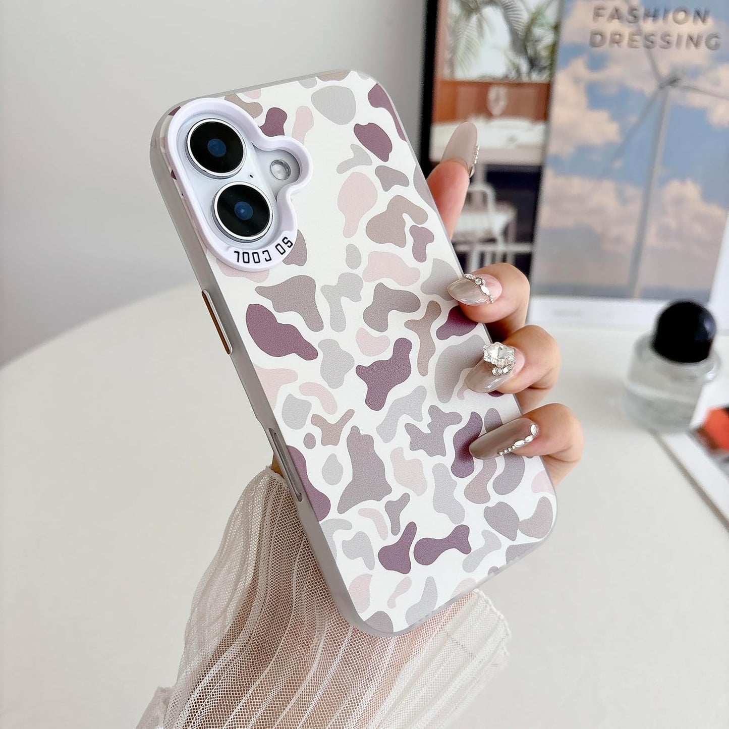 for iPhone 16 Case, Vintage Camo Pattern Design for Men Boys Teens, Cool Camouflage Shockproof Protective Cover for Girls Women - White