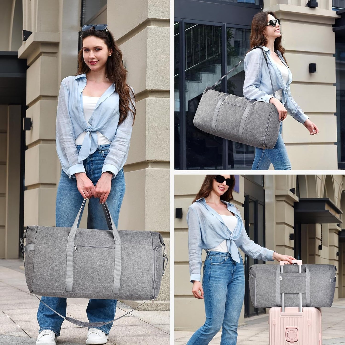 Felipe Varela 65L Duffle Bag with Shoes Compartment, Foldable Carry on Bag Travel Duffel Bags