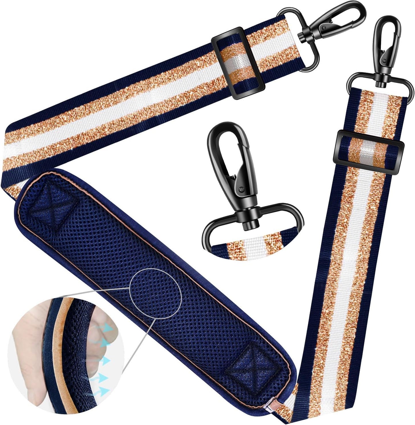 ZINZ Shoulder Strap - 59 Inch Universal Heavy-duty Adjustable Strap with Ultra-thick Fixed Breathable Pad for Laptop, Gym, Camera Bag and More - Blue Gold Jacquard