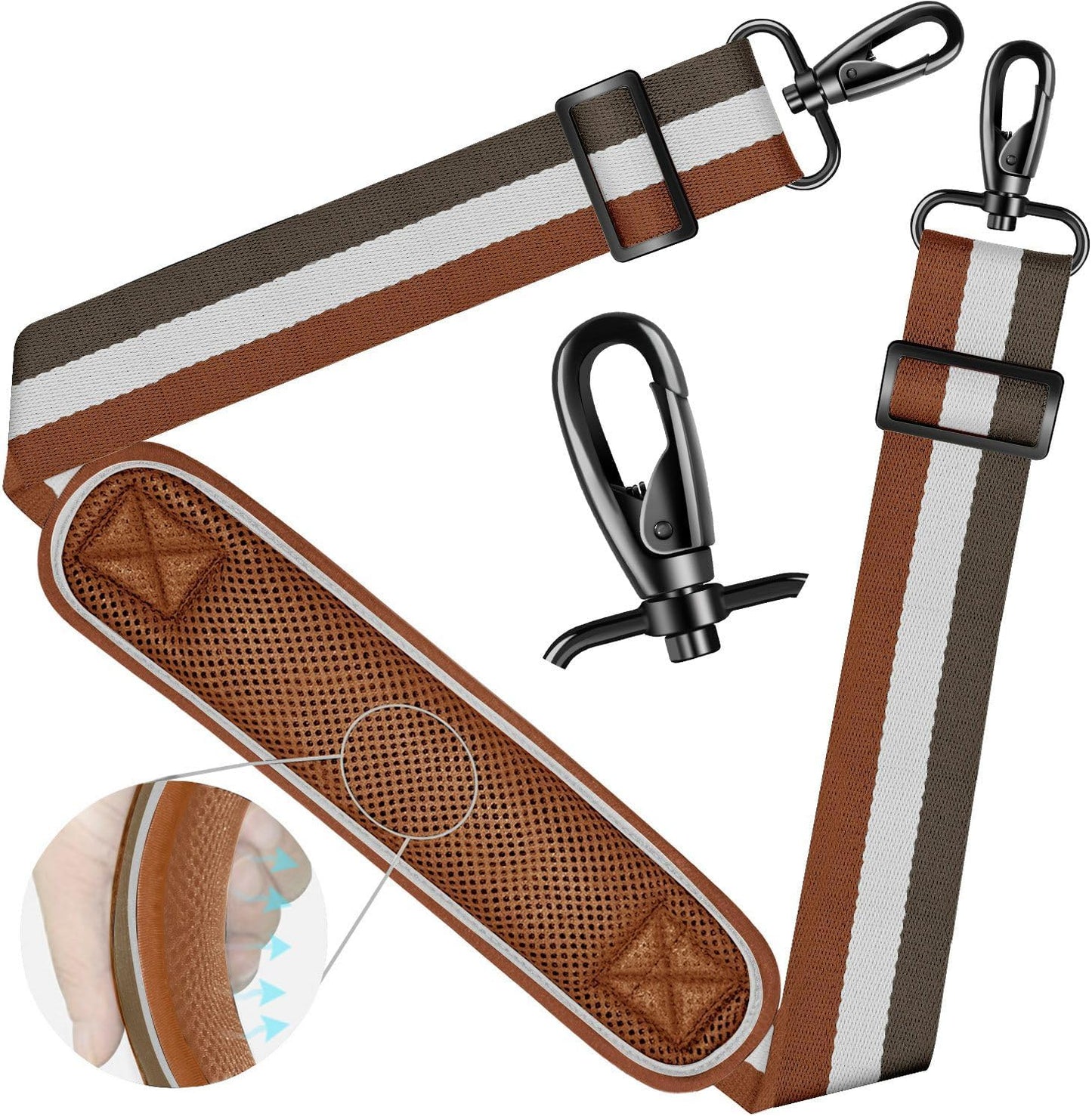 ZINZ Shoulder Strap - 59 Inch Universal Heavy-duty Adjustable Strap with Ultra-thick Fixed Breathable Pad for Laptop, Gym, Camera Bag and More - Stripe-YWG