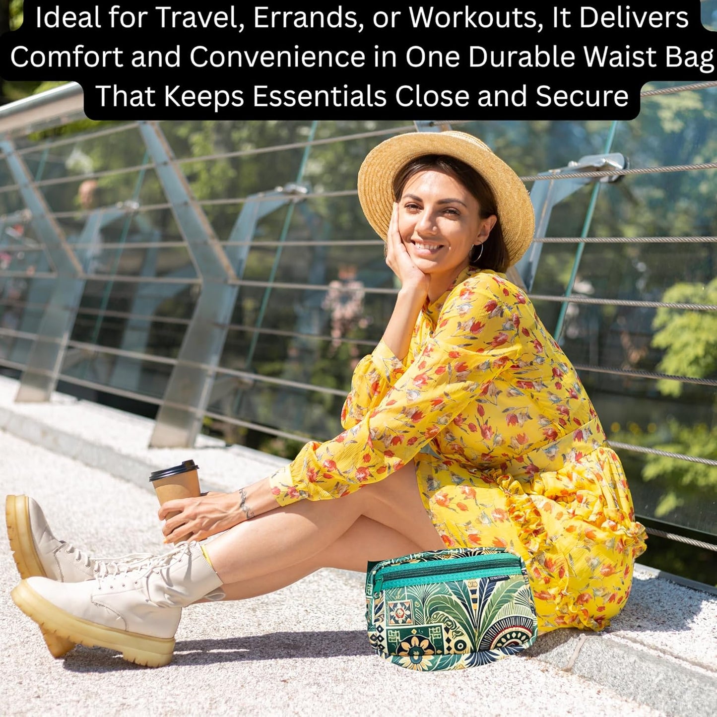 Yewande&co Neoprene Fanny Pack Belt Bag – Lightweight Waterproof Waist Bag with Adjustable Strap, 3 Zippered Pockets, Crossbody Belt Bag for Travel, African Design Crossbody Bags (Palms)