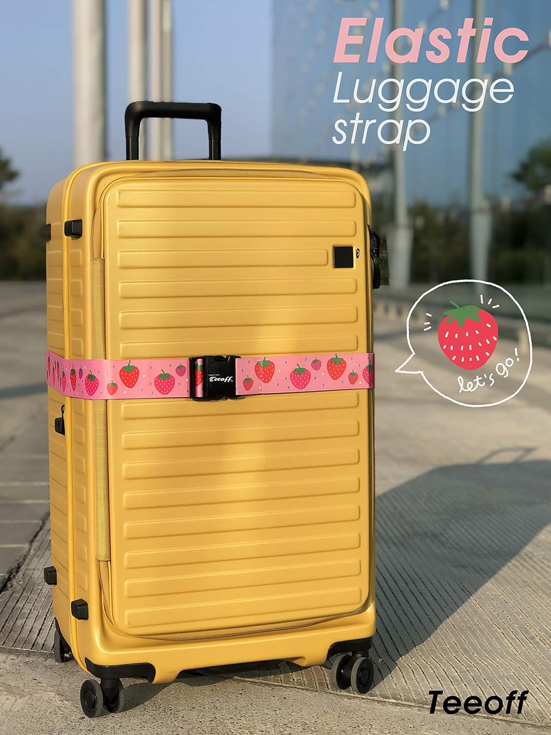 Teeoff Elastic Luggage Straps Suitcase Belts Travel Bag Accessories Adjustable 220CM (Strawberry)
