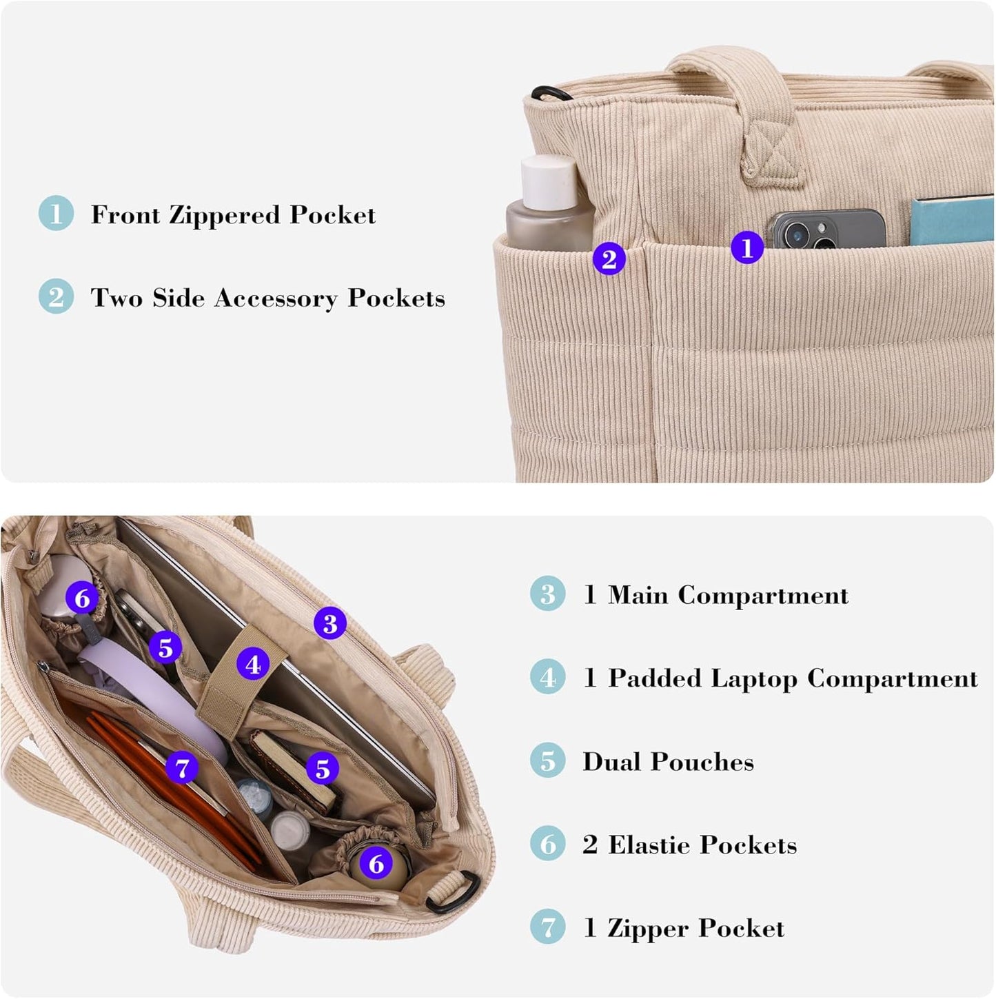 AOCINA Puffy Tote Bag for Women Quilted Work Bag Nurse Bags Women's Handbags for Travel