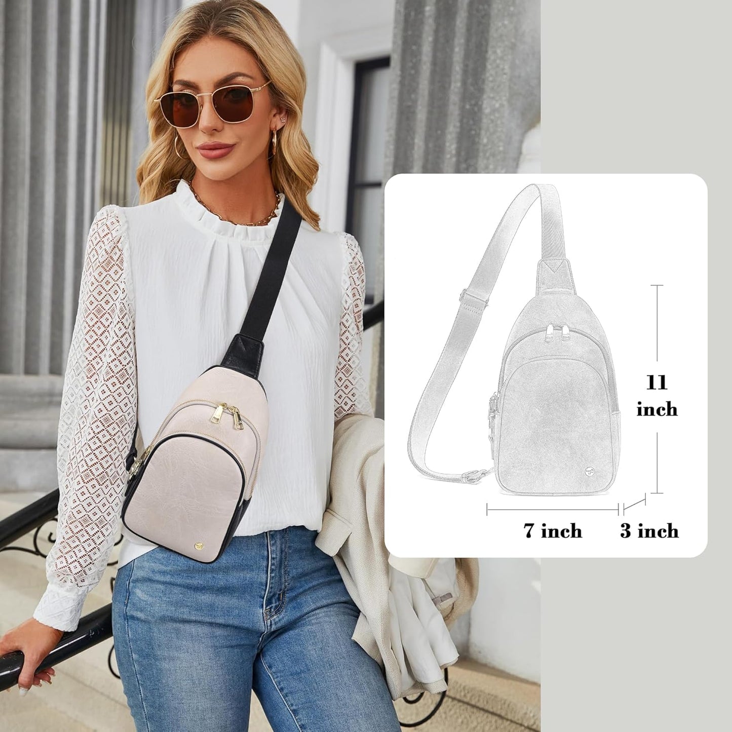 INICAT Crossbody Sling Bags Travel Cross Body Purses Faux Leather Fanny Packs Chest Bag for Women