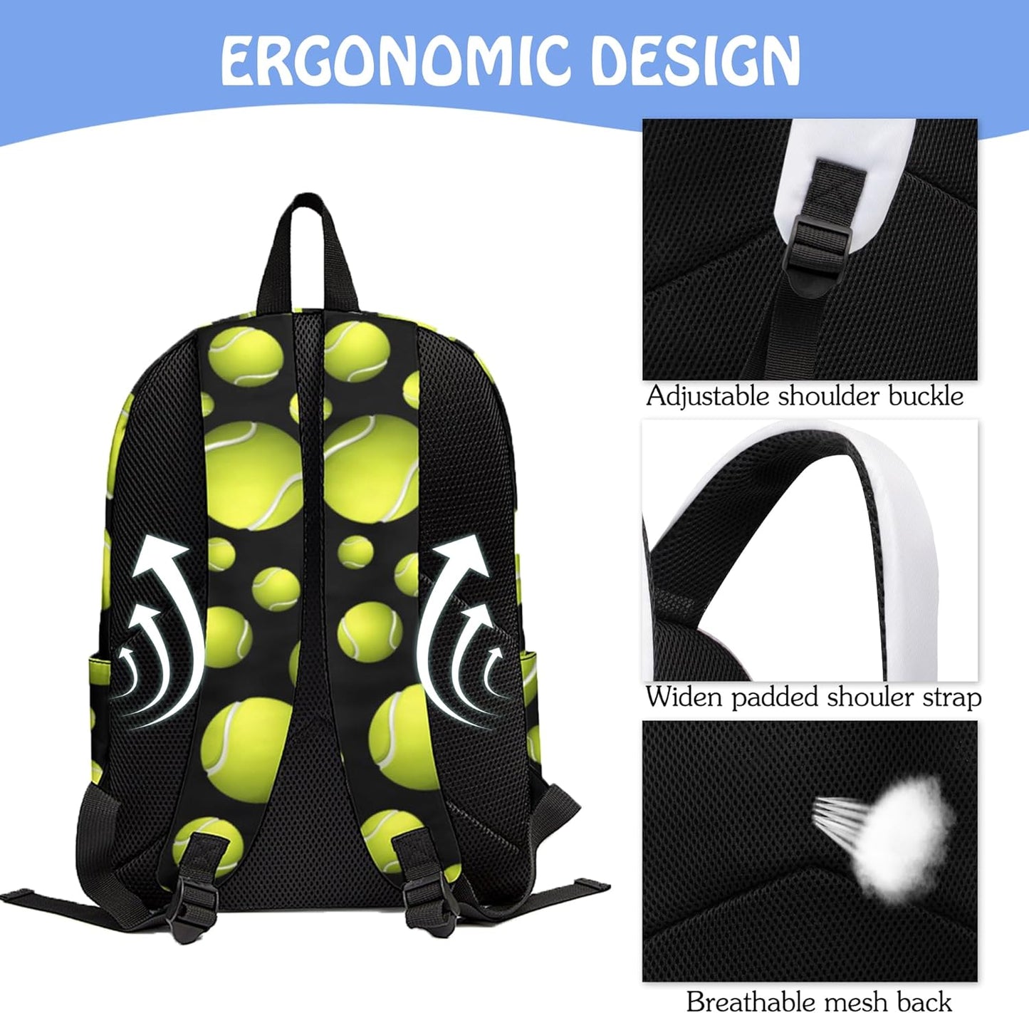 3Pcs Backpacks for Boys Girls, Kids Backpack with Lunch Box Pencil Case, 17 Inch Backpack Set Large Capacity Bookbag School Bag for Teen Elementary Middle High School （ Black Tennies ）