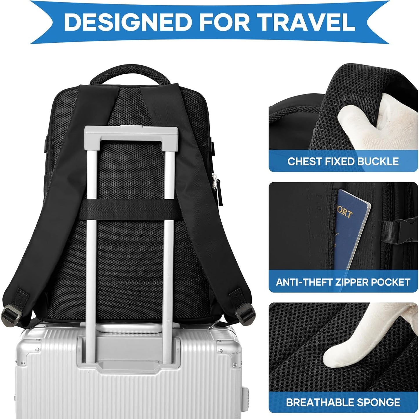 WONHOX Large Travel Backpack Carry on Flight Approved Laptop Work Business Backpack for Women Men Mochila de Viaje
