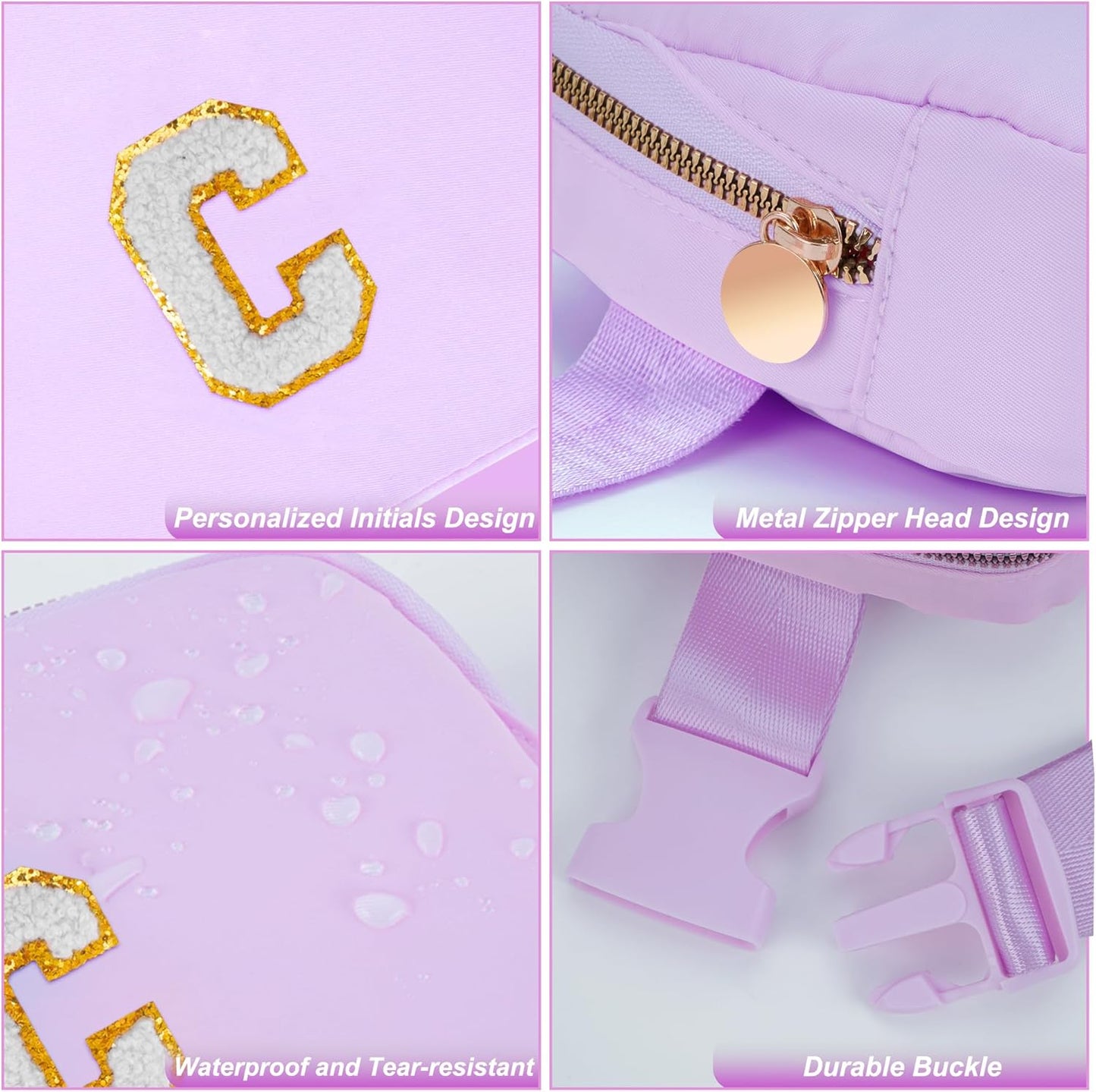 Gifts for Girls 3 4 5 6 7 8 9 10 11 12 Year Old Teens Kids Daughter Sister Her - Fanny Pack Crossbody Bag Cute Stuff for Girls Teen Trendy Belt Bags | Initial White C,Lavender Bag